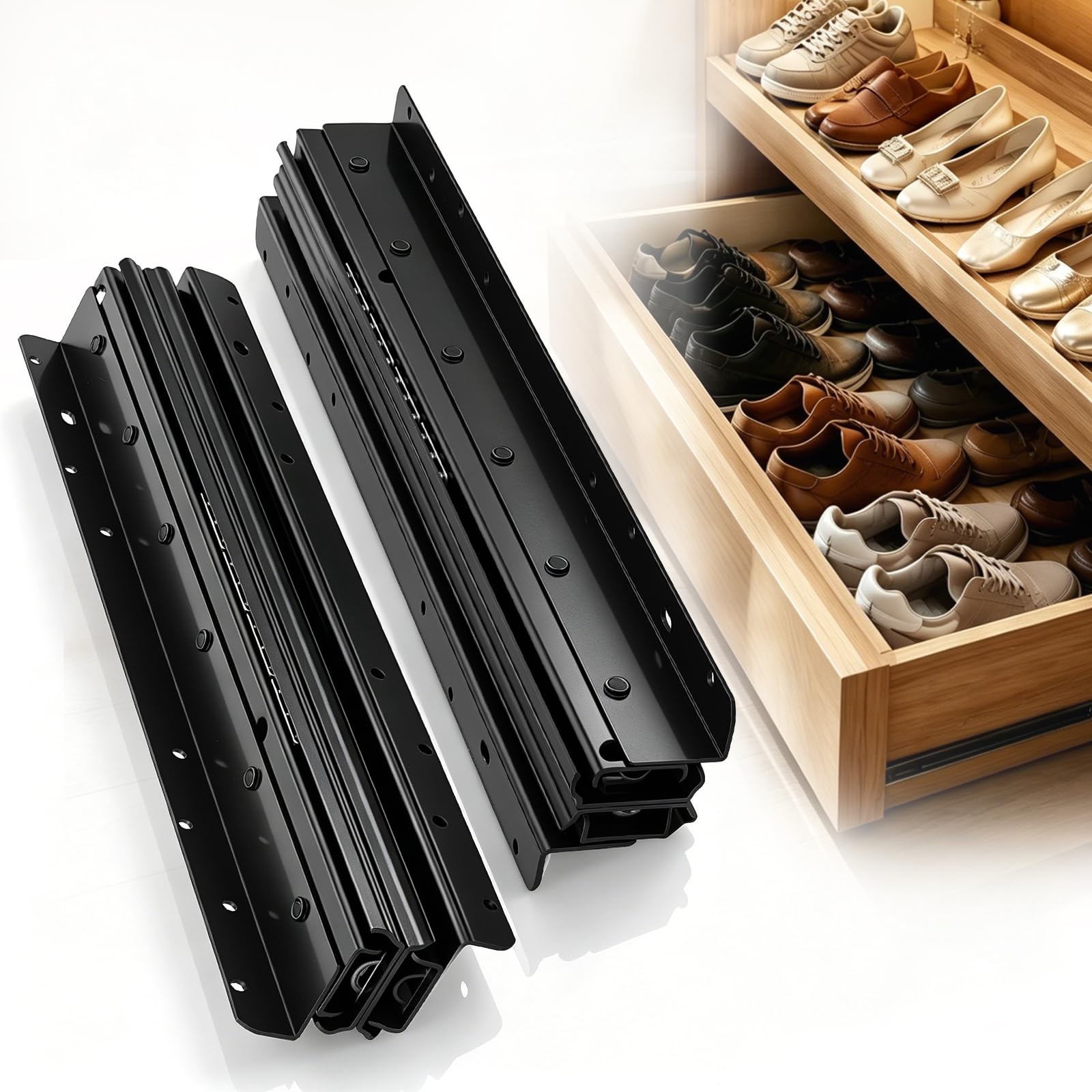 Heavy Duty Drawer Runners Slides, 400-900mm Concealed Drawer Runner for Under Stairs Storage, 120kg Load Capacity Full Extension, Suitable for Under-Stair and Base Cabinet, 1Pair