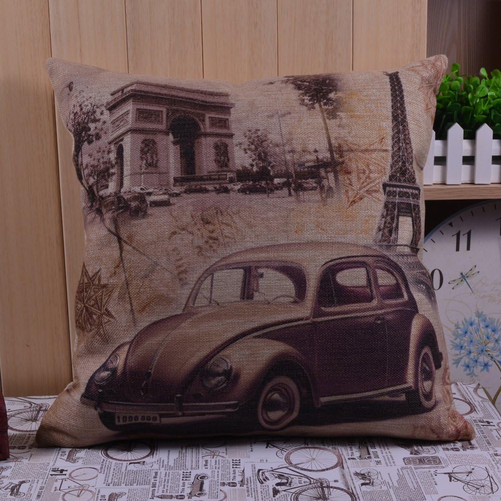 LINKWELL 45x45cm Paris France Eiffel Tower Triumphal Arch Old Car Hugging Pillow Case Home Decoration