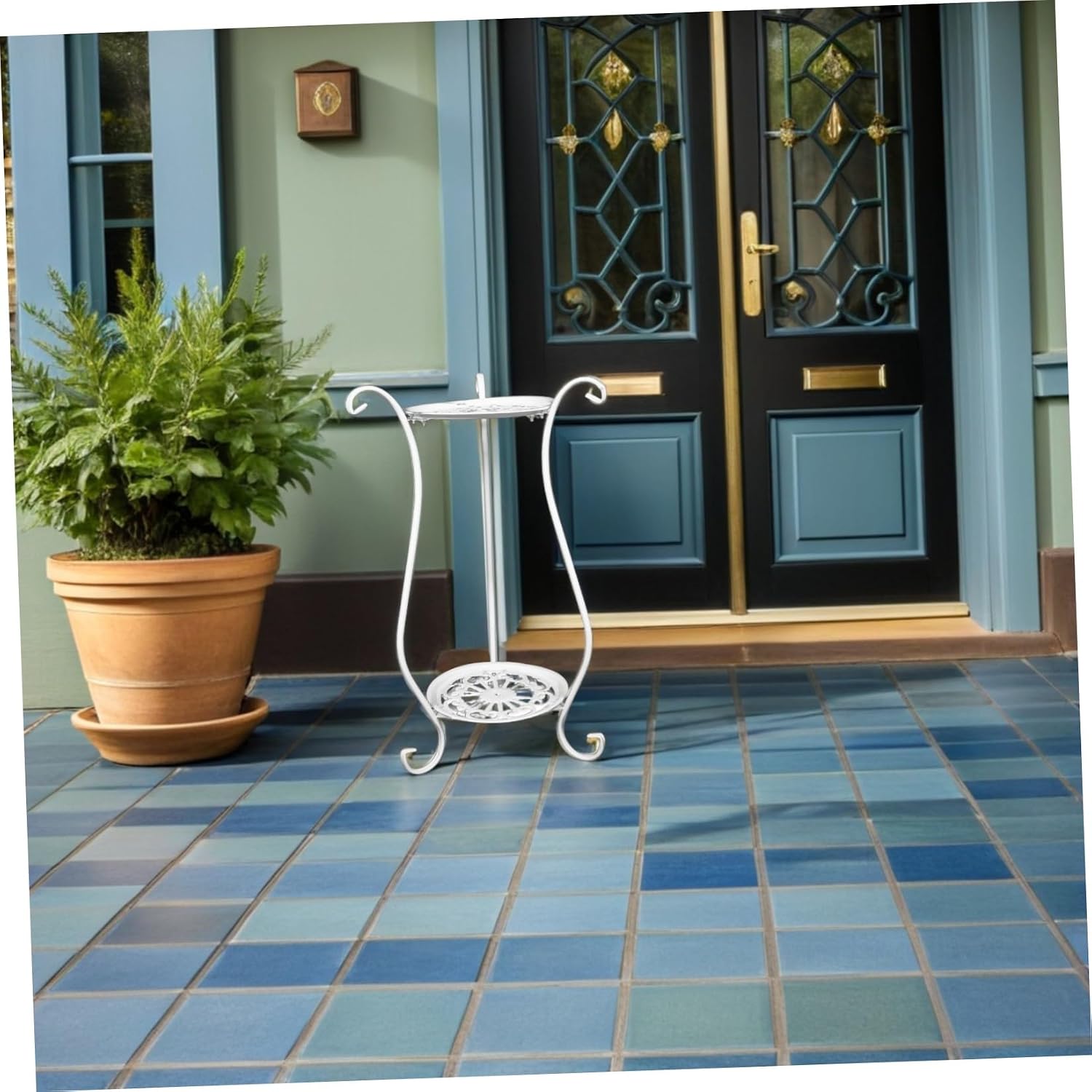Toyvian Metal Birdbath Stand 23.6 Inch Iron Circular Two-level Base