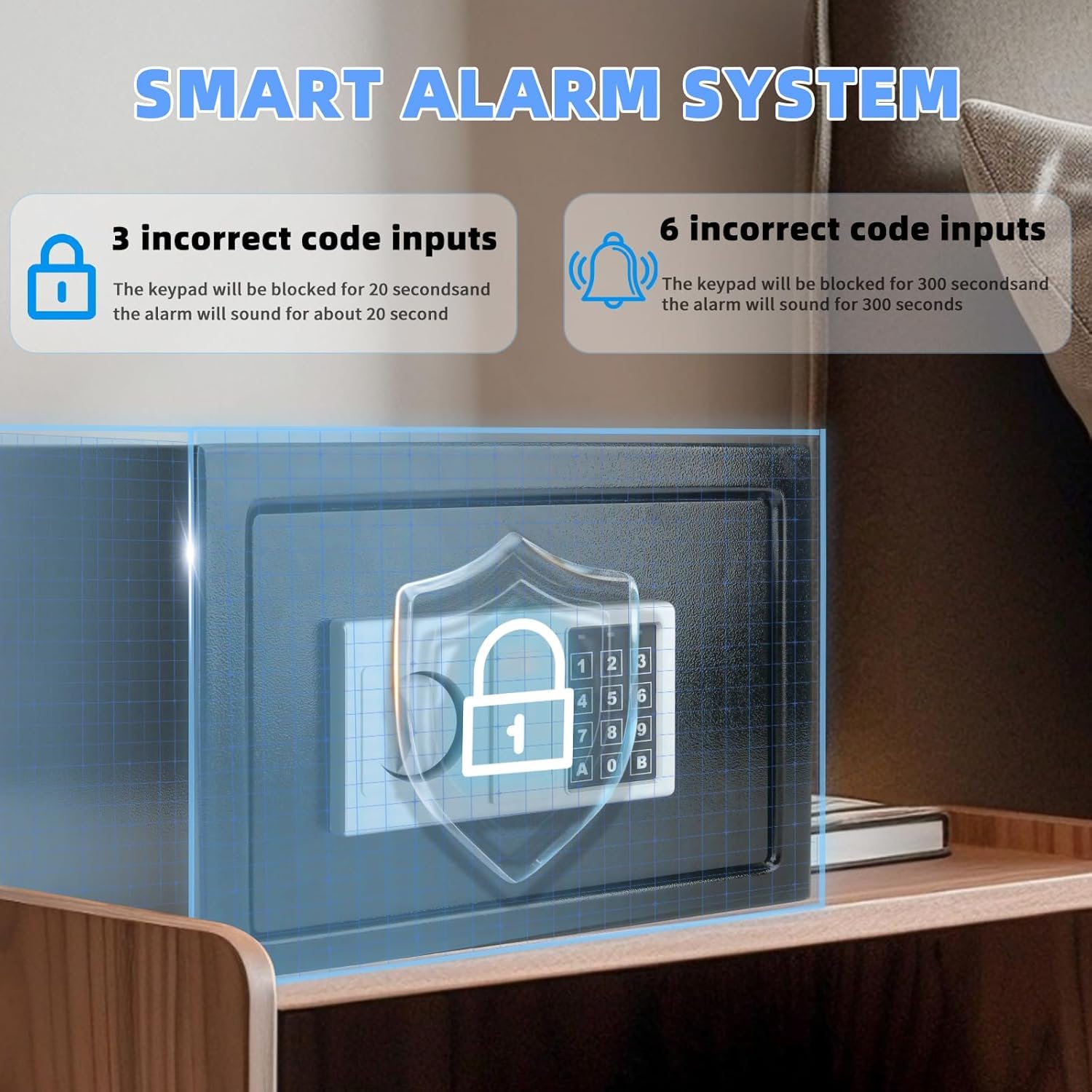 CDC DIGI Cassaforte con serratura a chiave, scatola di sicurezza digitale antifurto con tastiera elettronica, a prova di fuoco, sicura per documenti domestici, armi da fuoco, medicine, denaro, 0,8