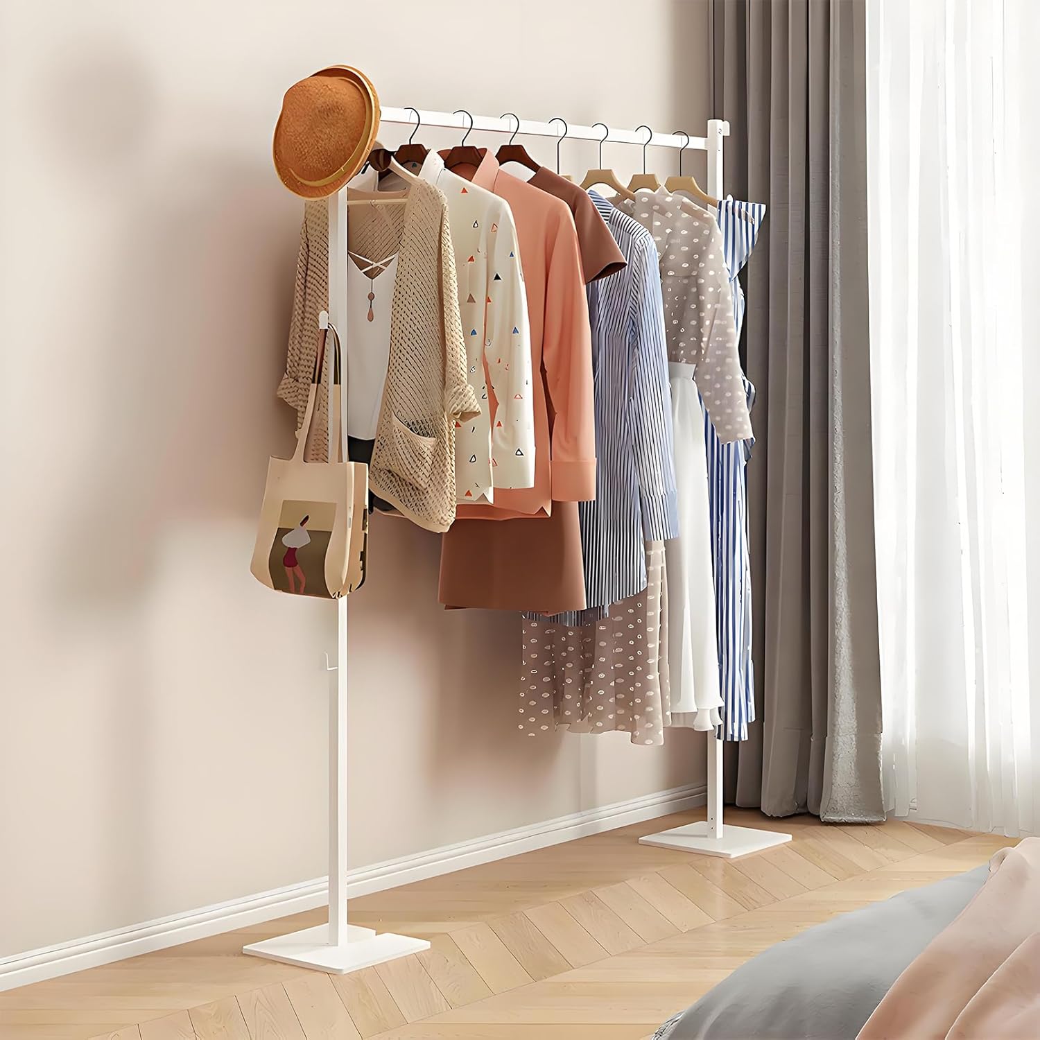 Clothes Drying Rack Clothing Foldable Clothes Rack, Portable Metal Garment Stand, Convertible Double Coat Hanger Rack for Bedroom, Laundry Room