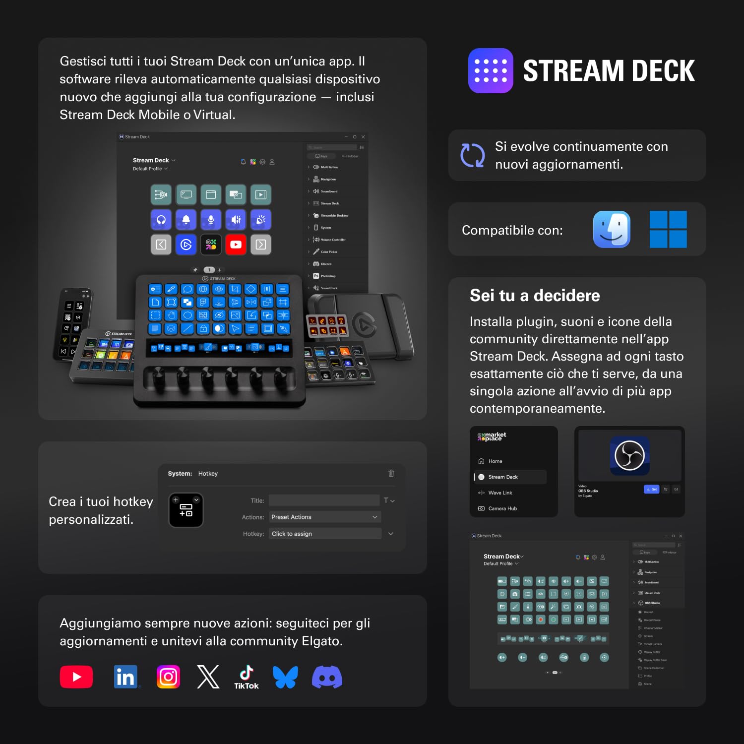 Elgato Stream Deck + XL: pannello di controllo personalizzabile con tasti macro, manopole multifunzione e touch strip per sistemi e produzioni professionali. USB-C per PC e Mac
