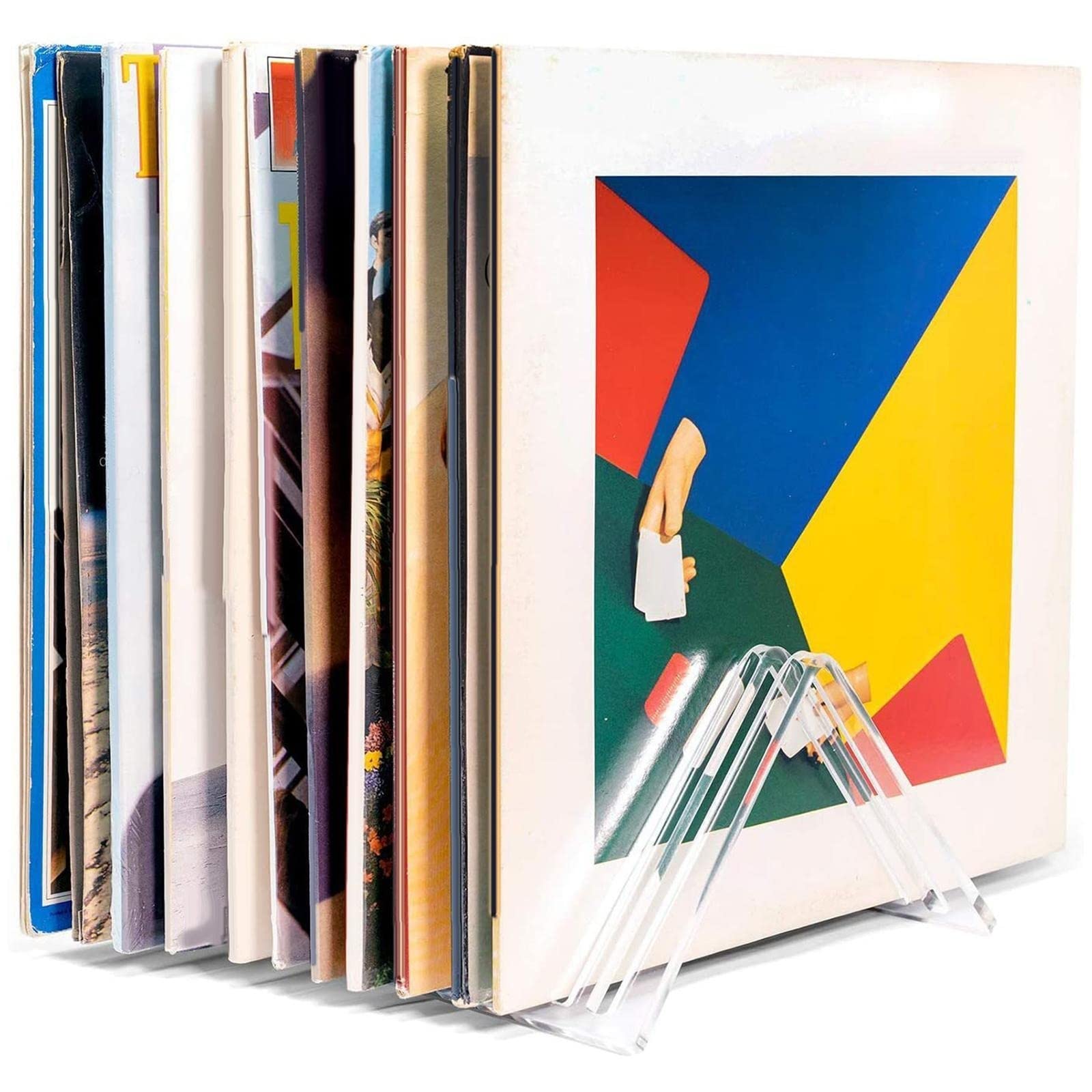 CD Box Supporto triangolare for dischi in vinile, scaffale for display in acrilico trasparente, supporto verticale da tavolo for vinili, può contenere fino a 12 album LP Porta CD e porta DVD