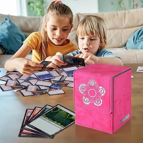 Miniatura 8 de tombert Caja de cubierta premium de más de 150 para MTG, PTCG, gran capacidad con 2 divisores, se adapta a más de 150 tarjetas con funda TCG (rosa