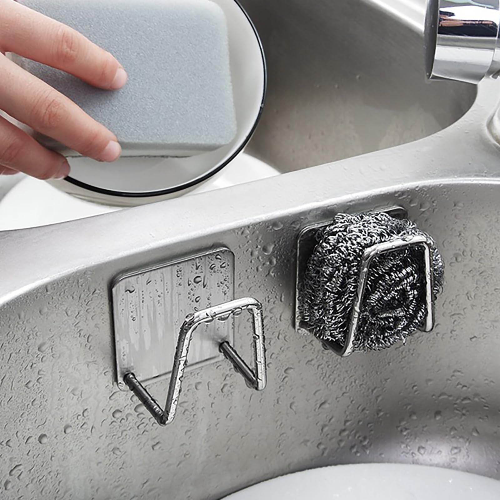 Stainless Steel Kitchen Sink Sponge Holder - Versatile Adhesive Scrubber Caddy for Dishcloths Dishrags and Strainers - Durable
