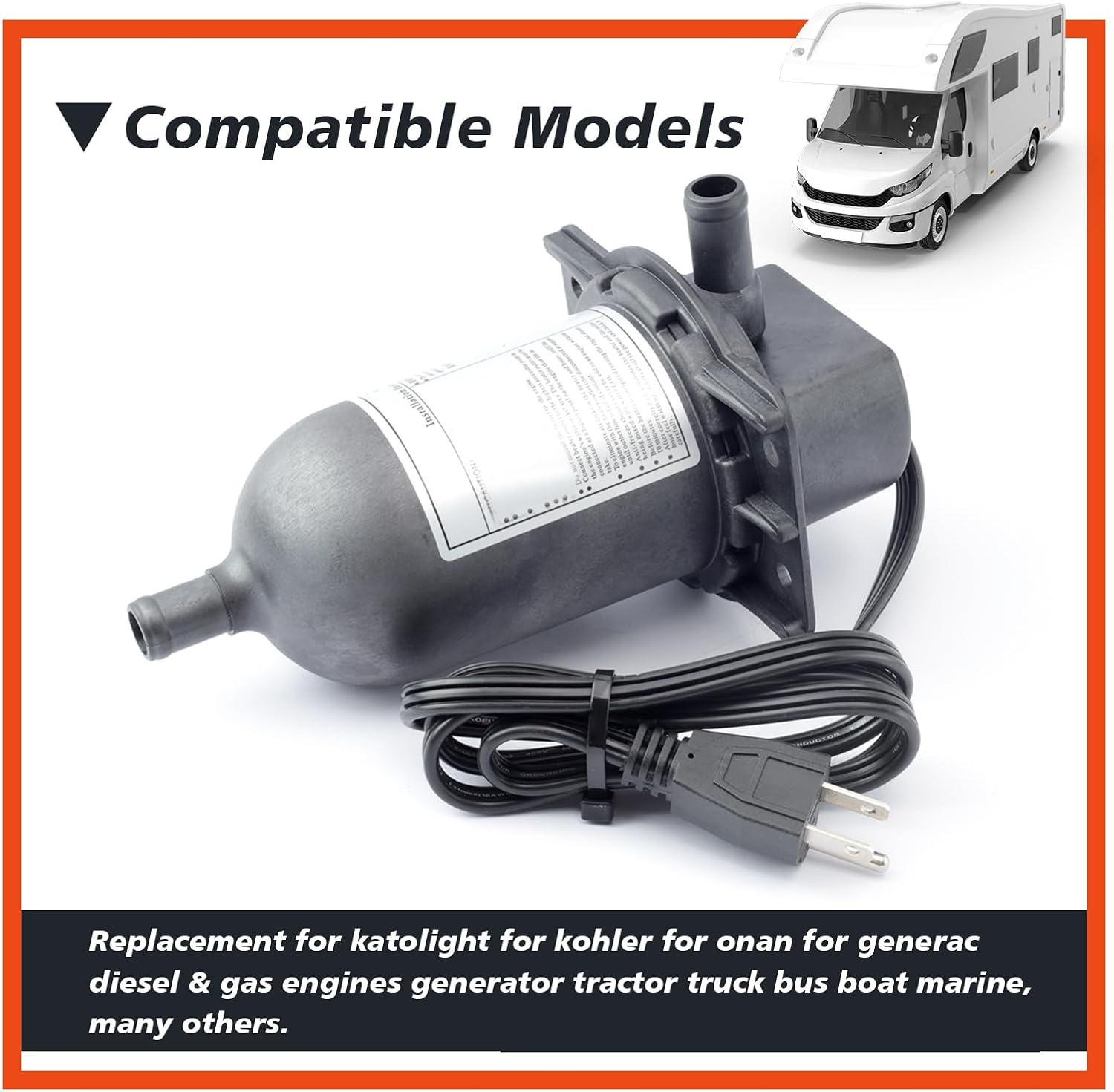 TPS151GT10-000 Engine Block Heater with Plug Compatible with Diesel & Gas Engines Generator Tractor Truck Bus Boat 120V 1500W Option 100-120F Coolant Preheater Replace Parts TPS151GT8-000