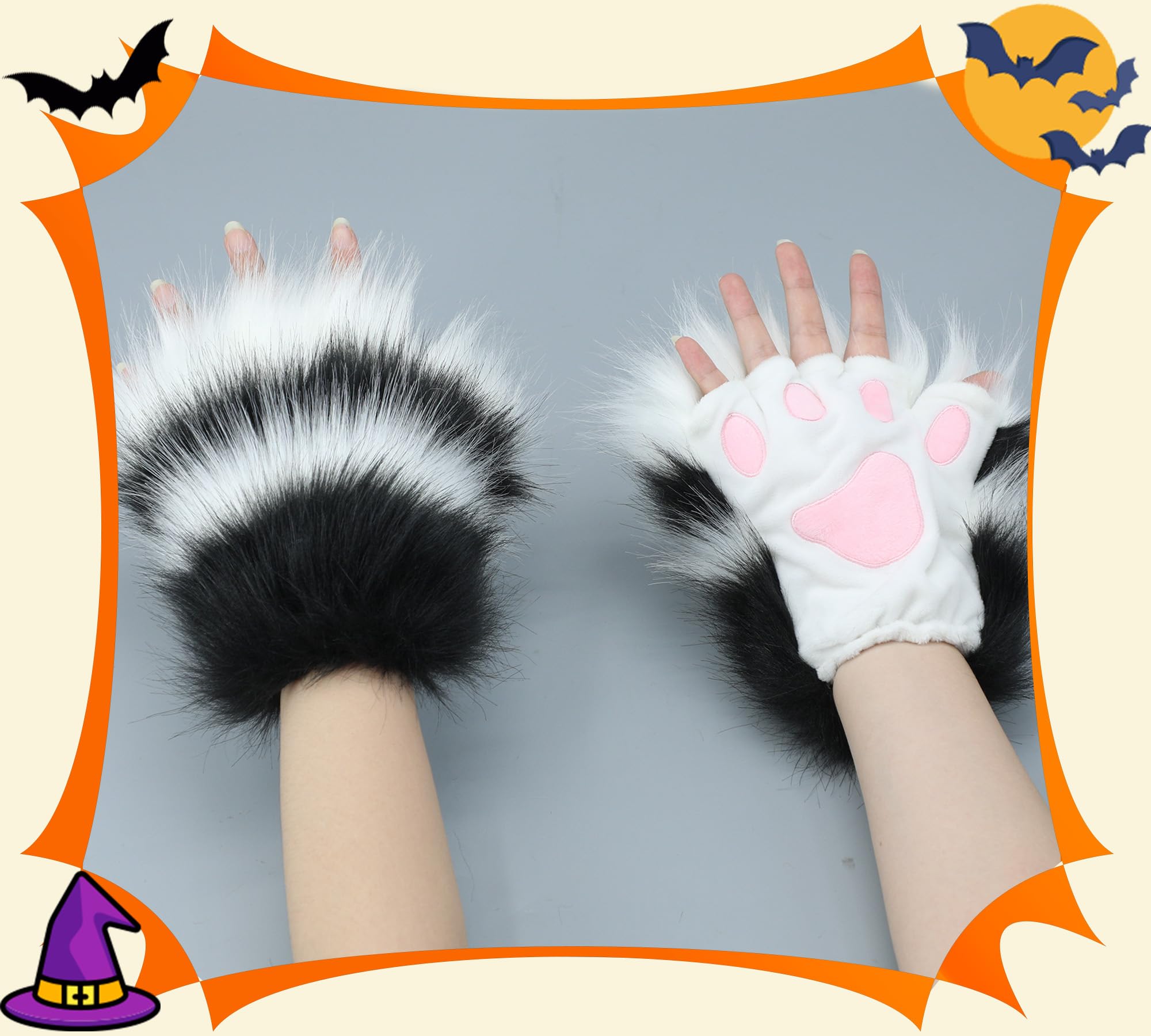 Gants à Pattes de Chat Pattes d'animaux en Fausse Fourrure Gants Sans Doigts Ours Loup Cosplay Gants d'hiver Chauds Taille Unique Unisexe