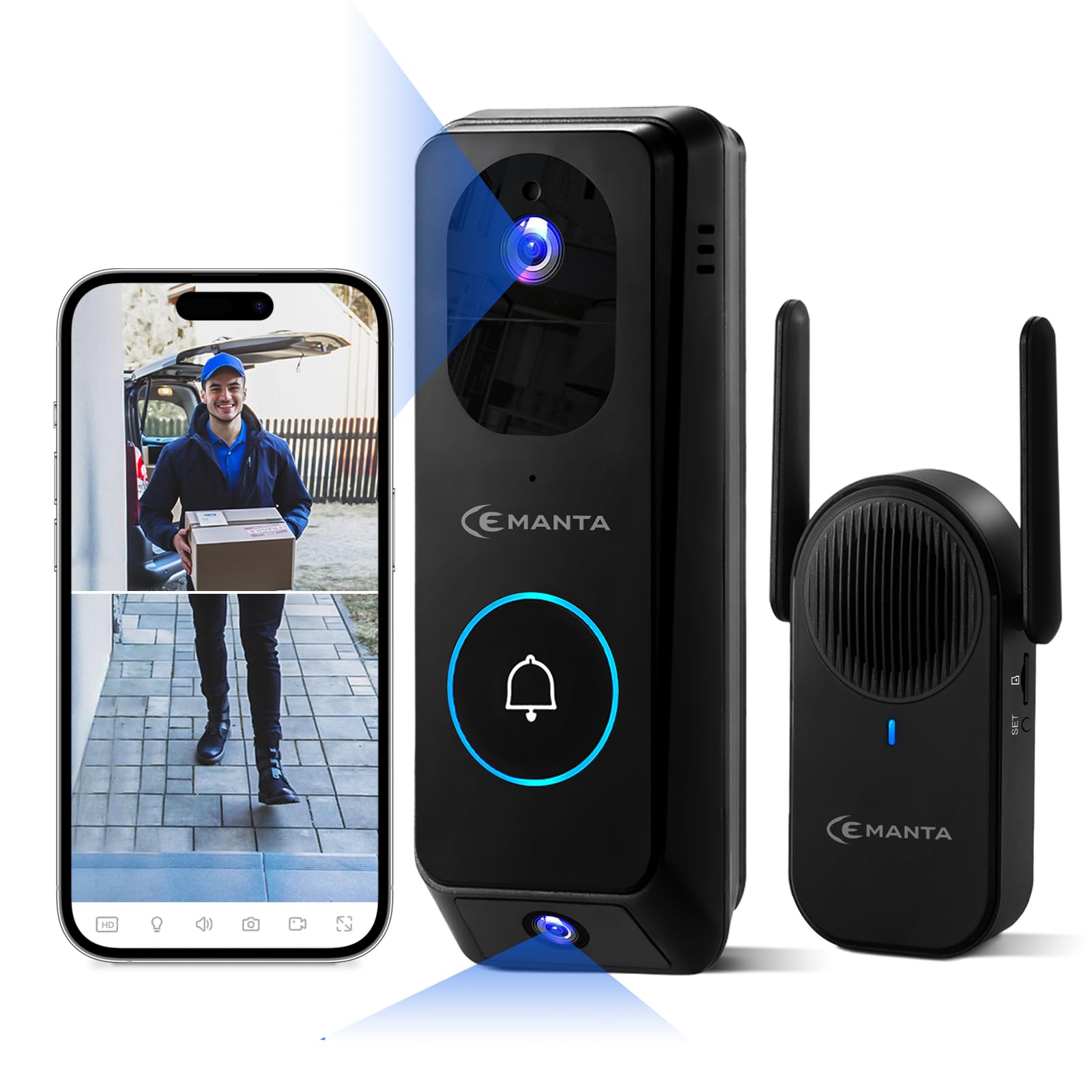 CEMANTA 2K Video Doorbell Camera Wireless Dual-Cam with Chime