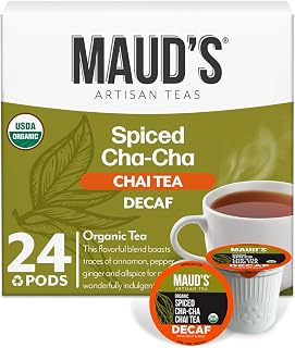 Maud's Organic Decaf Chai Tea Pods, 24 ct, Recyclable Single Serve Tea Pods – 100% Gourmet Blended Tea Leaves, Compatible with Keurig K Cups Maker