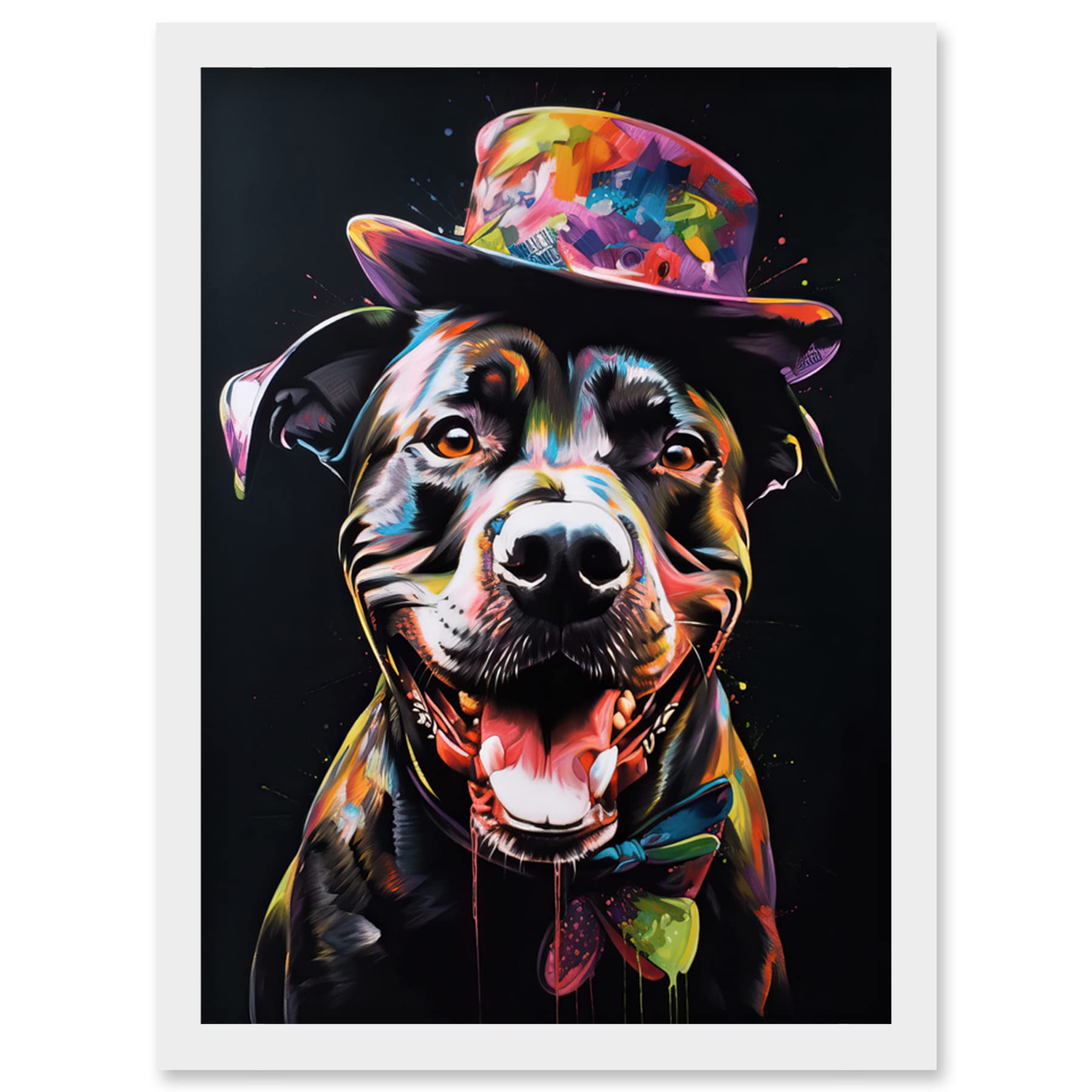 Artery8 Framed Wall Art Print - Rottweiler in Bow Tie and Top Hat - A4