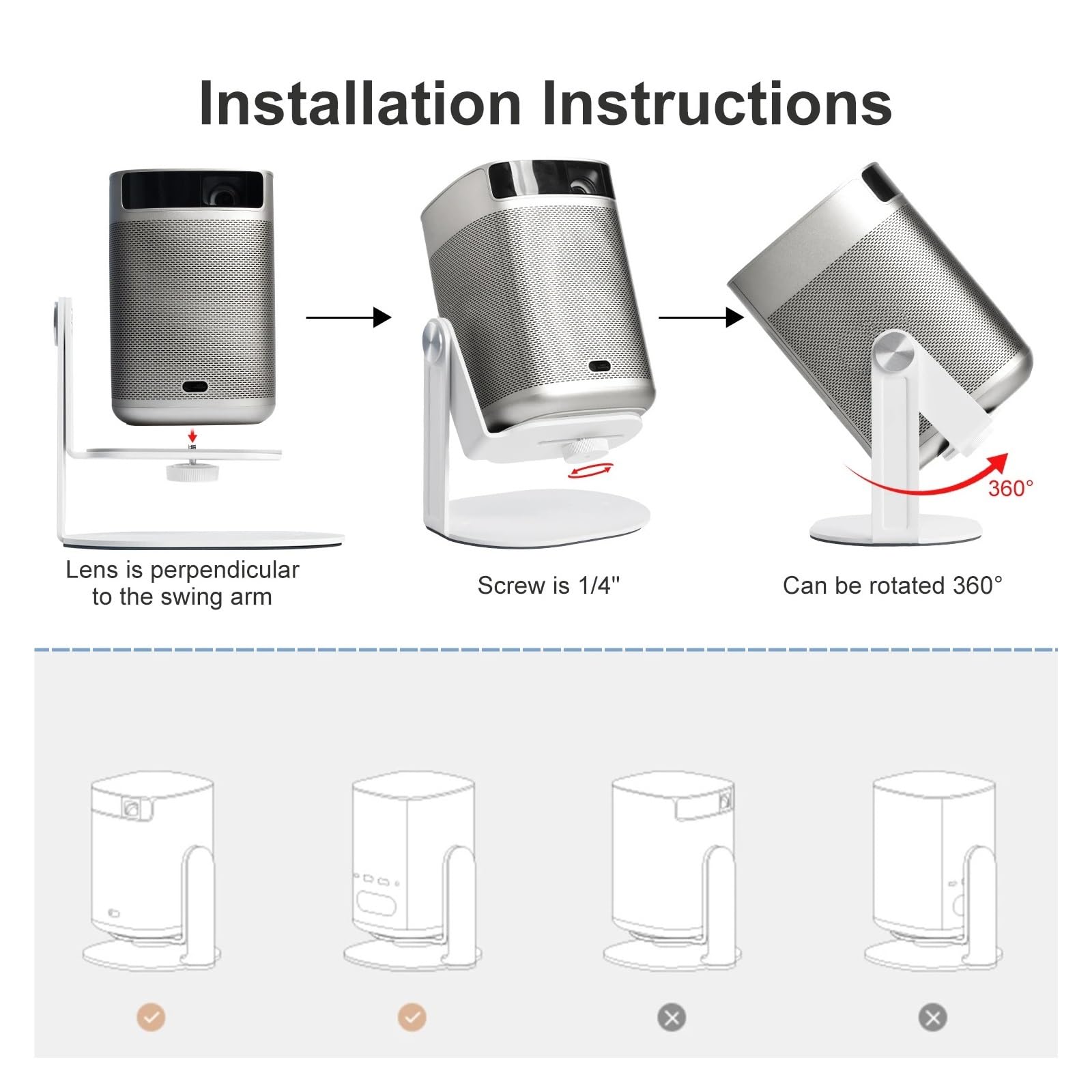 Supporto For Proiettore, Compatibile Con Attacco Generico A 360° Con Vite Da 1/4".