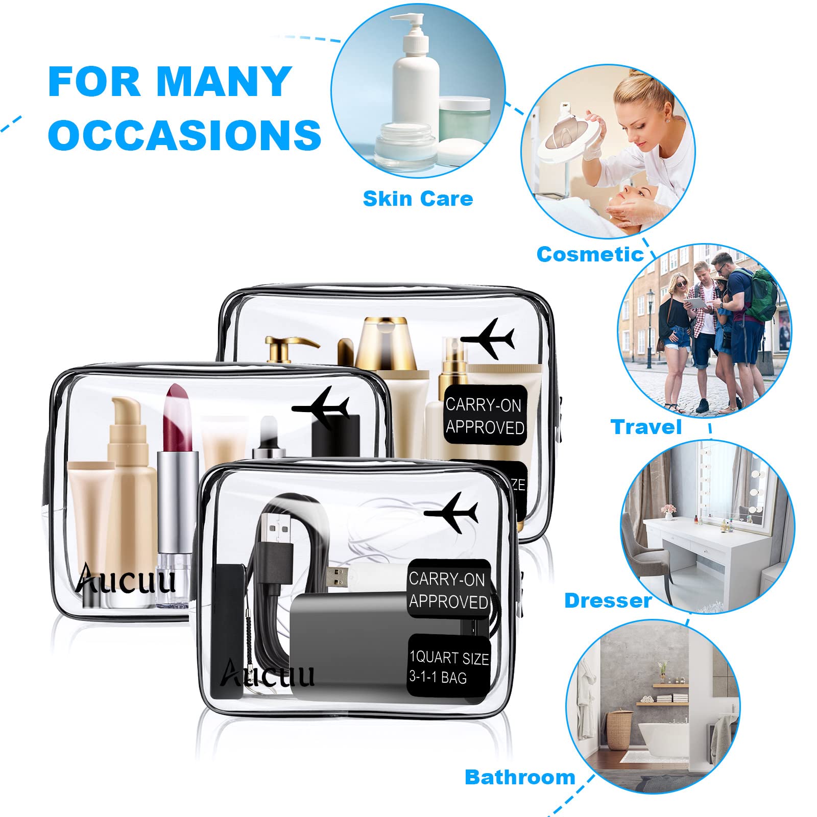 Aucuu Beauty Case Trasparente, 2 Pezzi Borse Da Toilette Trasparente, Borse da Viaggio Impermeabile, Borsa Cosmetici Trasparente, Cosmetico Trasparente, Beauty Case da Viaggio