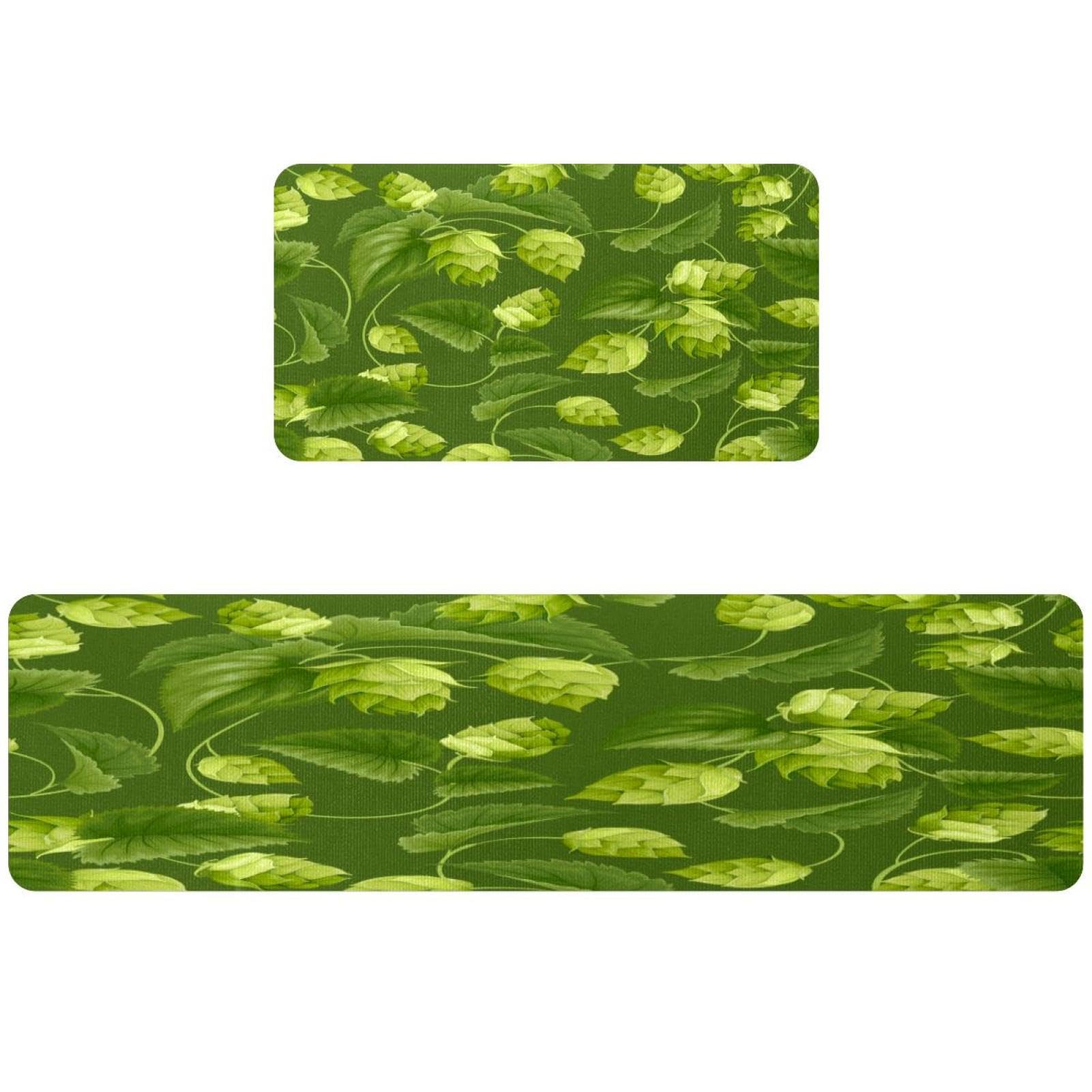 Tapete de cocina antideslizante lavable VAPOKF verde de hojas