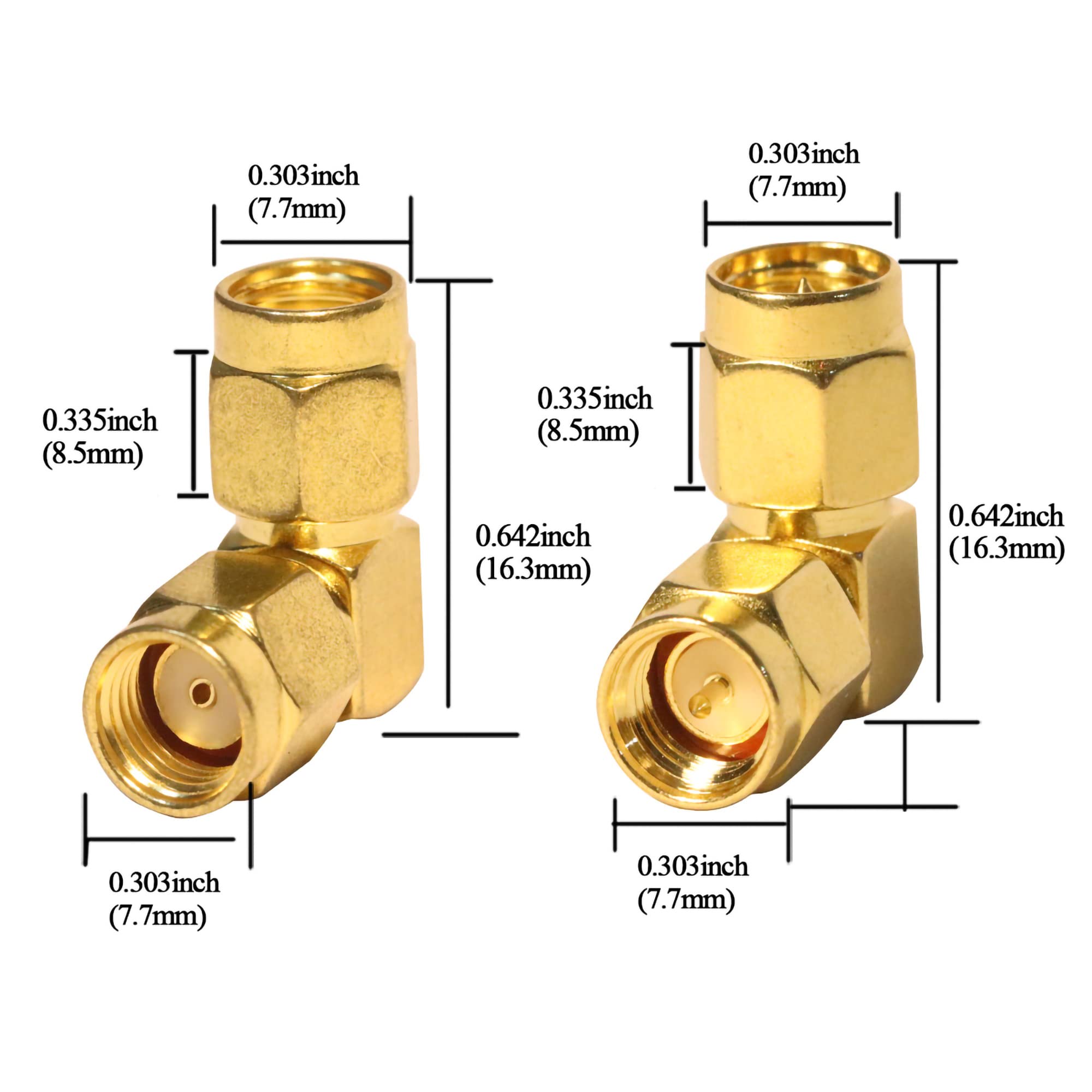 TUOLNK SMA maschio a SMA maschio Kit connettore ad angolo retto da 90 gradi SMA maschio a RP SMA maschio Connettore coassiale 90 gradi SMA maschio Adattatore convertitore Confezione da 3