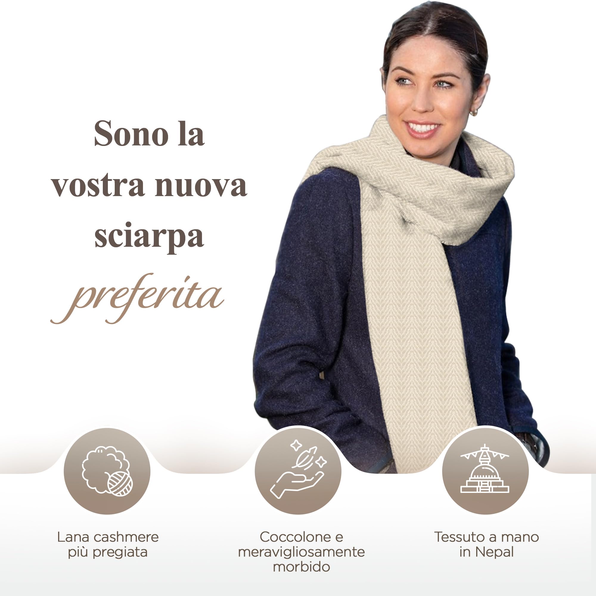 Sciarpa in Cashmere Unisex - Sciarpa Leggera in Lana di Cashmere per Donna e Uomo con Motivo a Spina di Pesce - Sciarpa Avvolgente Calda 68 x 190 cm, Sciarpa al Collo - Prodotto in Nepal