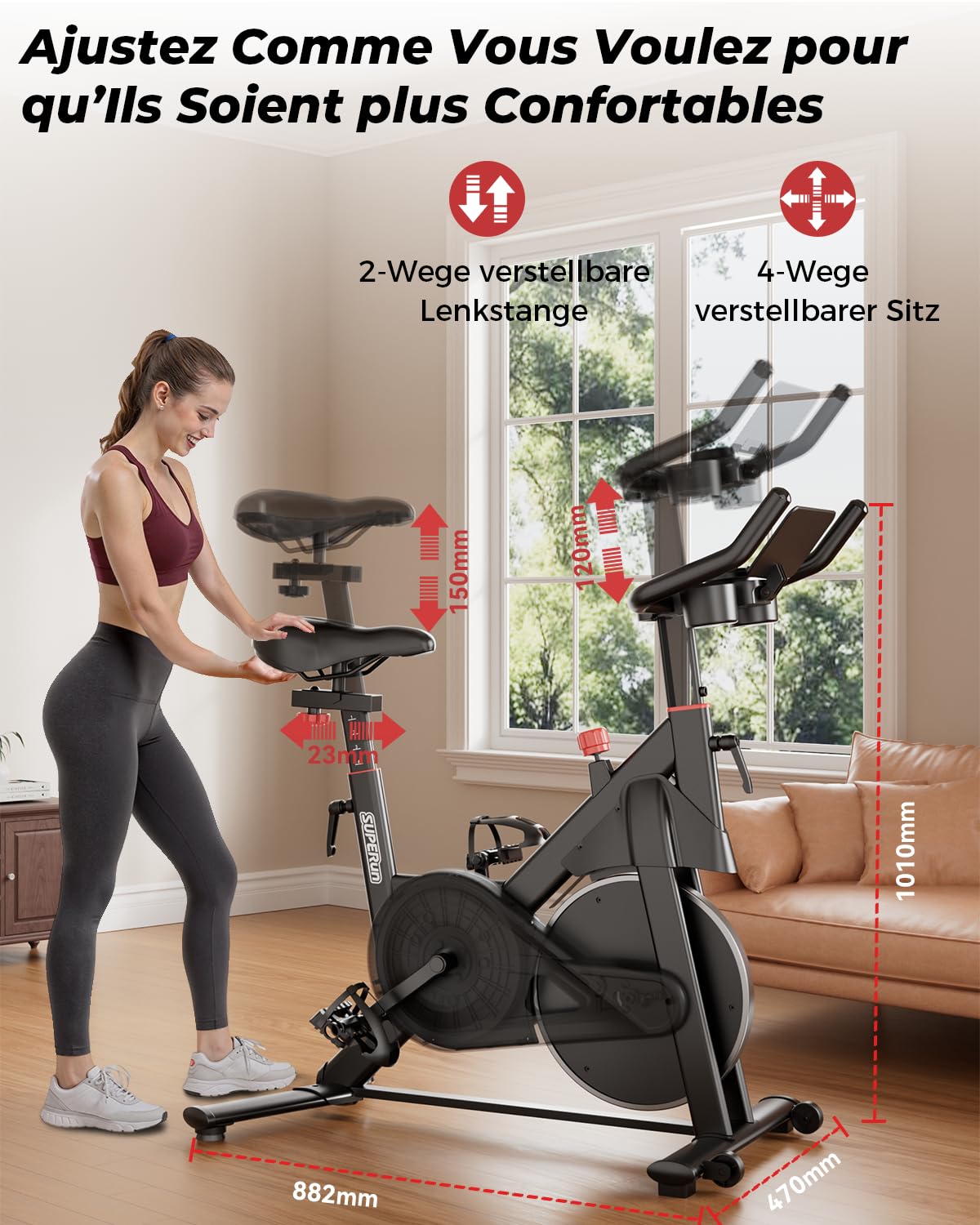 Superun Vélo d'Appartement 32 Niveaux Résistance Magnétique Connecté APP Charge Max 136KG