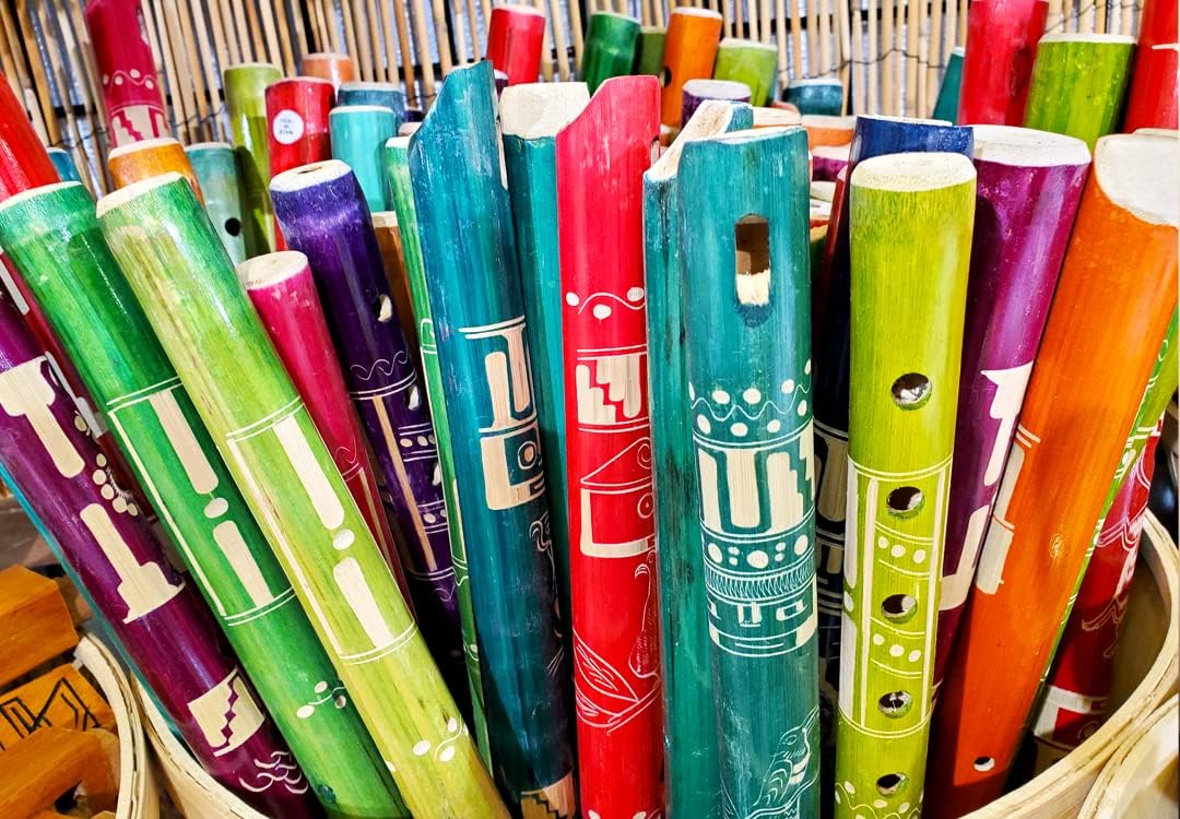 Colored Bamboo Wooden Native Tribal Nature Pattern Flute Woodwind Recorder - Handmade Gifts Ethnic Musical Instruments (Blue) : Musical Instruments