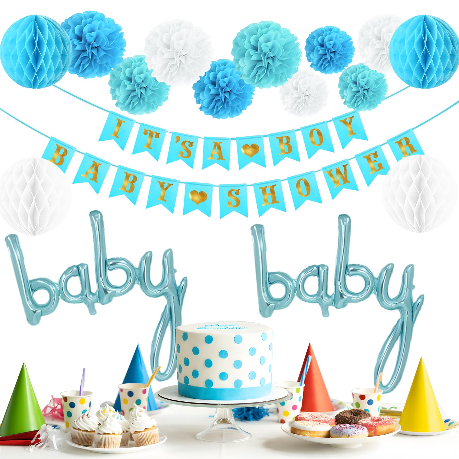 19 Pcs Baby Shower Decorations, Baby Shower Decorations Boy, Boy Baby Shower Decorations Used for Baby Shower Decoration, Birthday Party Decoration, Party Background Decoration (Blue)