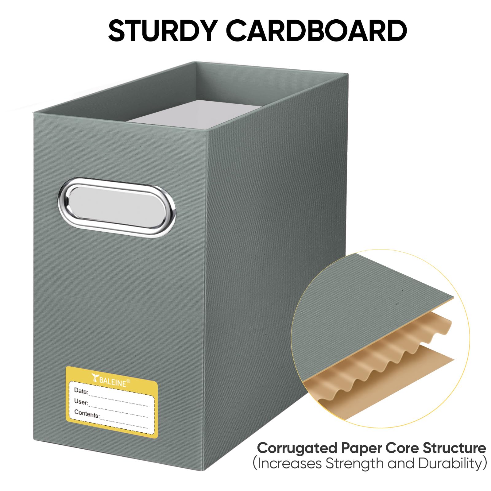BALEINE Scatola organizer per documenti, in cartone, con manico, per formato lettera, portatile, pieghevole, da appendere, per casa e ufficio (confezione da 4, grigio)