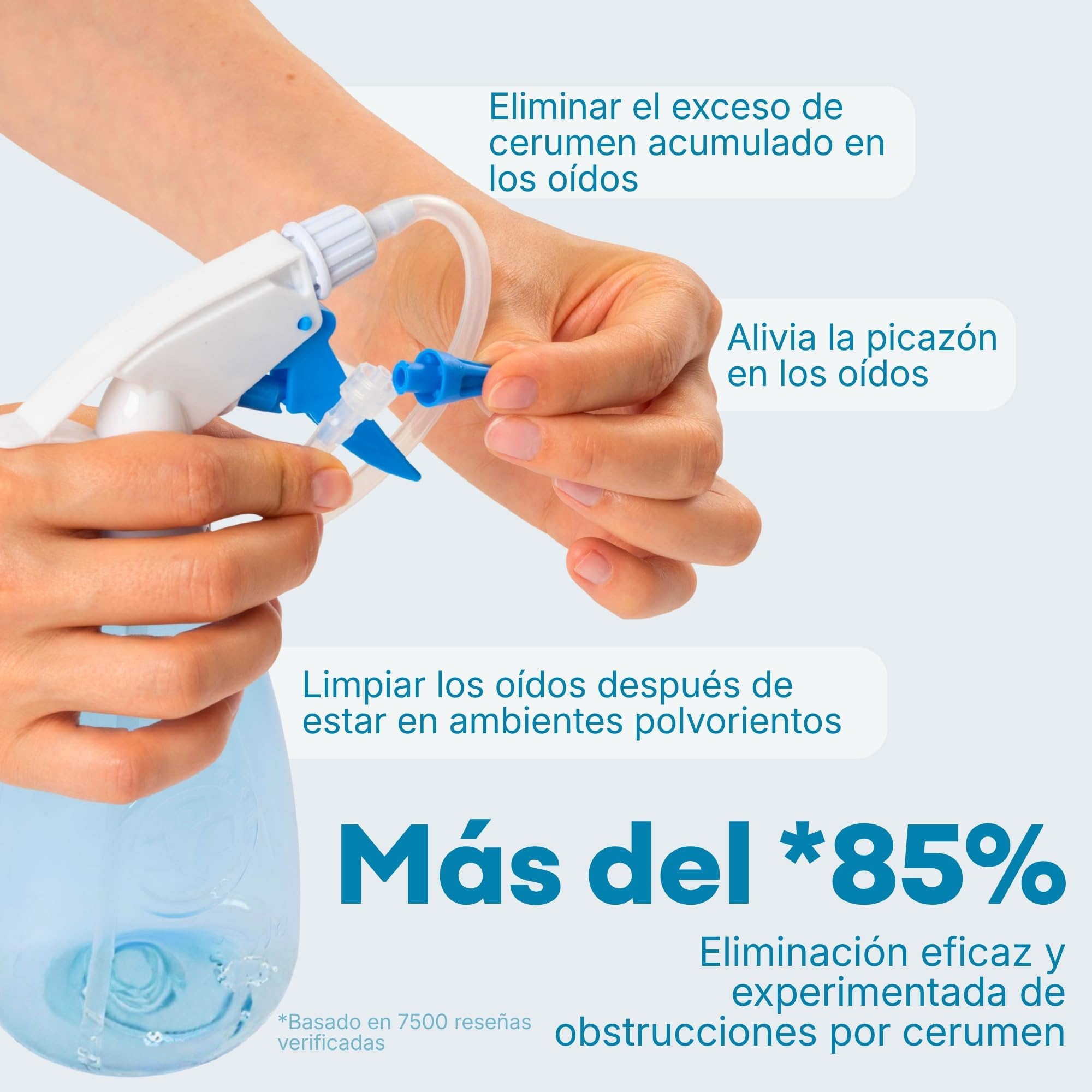 Medi Grade Kit de Eliminación de cera con Botella de 300 ml - Limpiador de Oídos con 2 Boquillas de Pulverización - Kit de Limpieza de Oídos Hogar, Juego de Riego con 5 Puntas y Lavabo Manos Libres