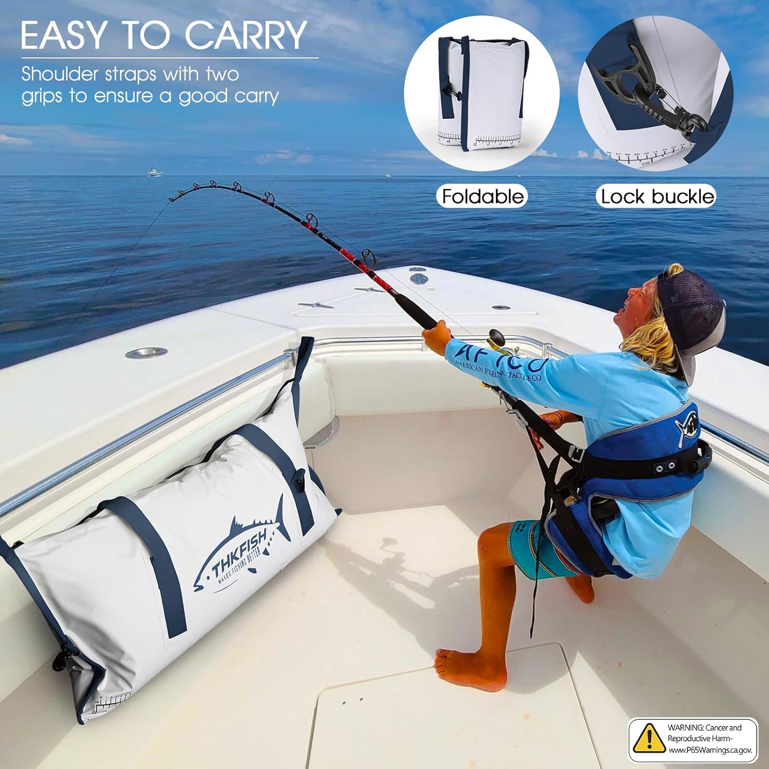 THKFISH Insulated Fish Cooler Bag, 40x16in Fish Kill Bag for Caught Fish, Portable Waterproof Insulated Fishing Bags Keeps Ice Cold Over 24 Hours