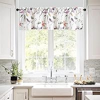 Vista 40 de VOGOL Cenefas con patrón de pájaros para ventanas de cocina, cenefa texturizada de lino con estampado floral y pájaros para ventanas pequeñas