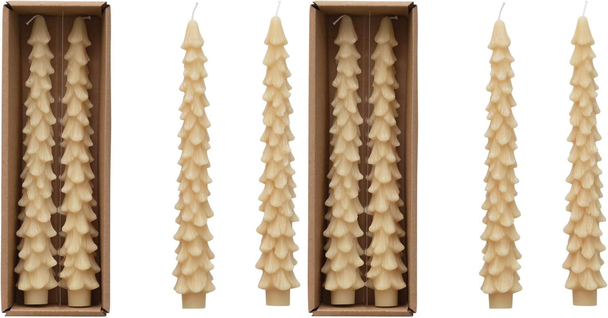 Unscented Tree Shaped Taper Candles, Eggnog Beige, Boxed Set Of 2 (Pack of 2)