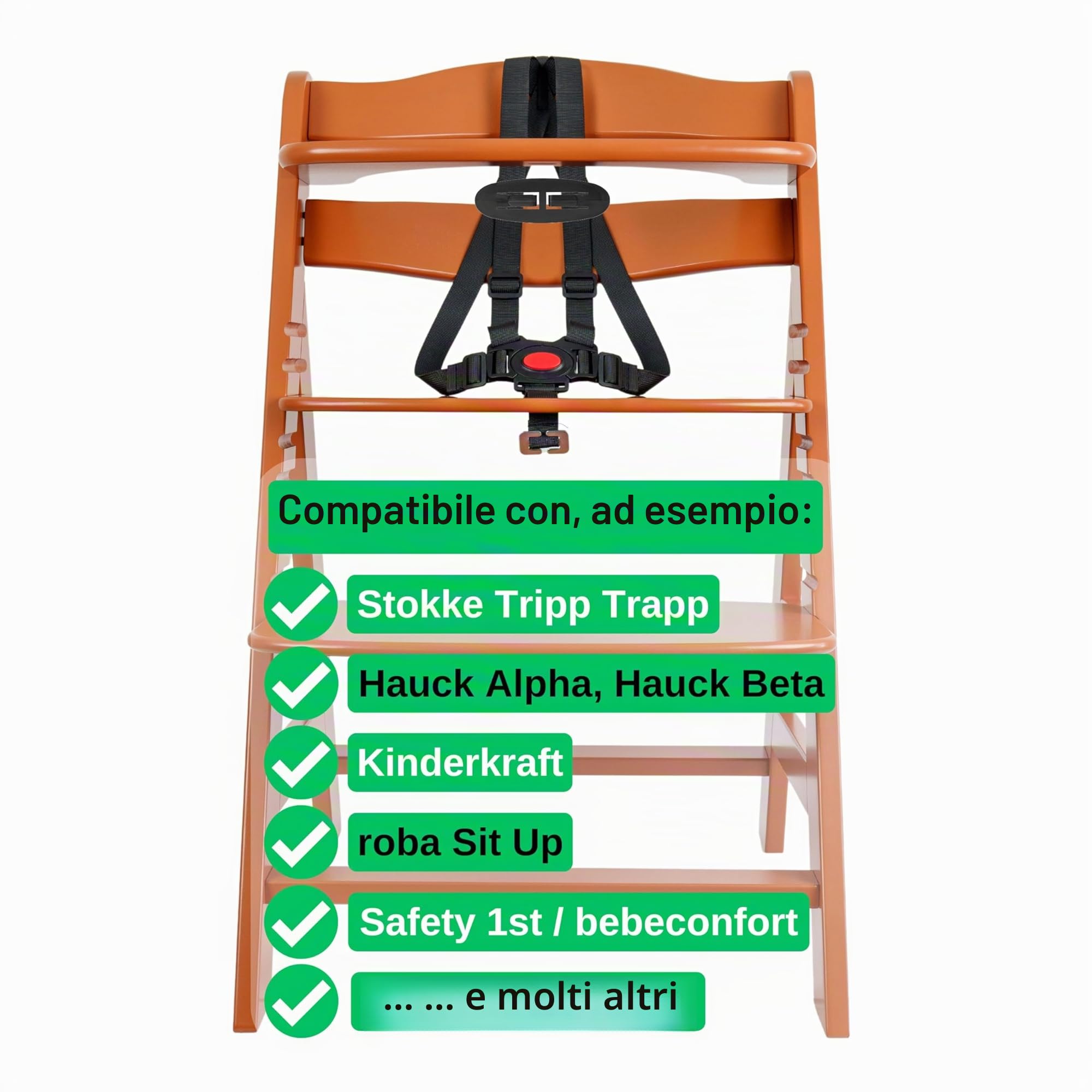 Sistema di imbracatura a 5 punti per seggiolone, 1 Set, compatibile con Hauck, Stokke Tripp Trapp, Roba, ecc., in Nero, imbracatura con clip sul petto