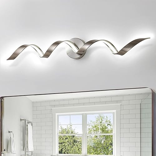 Moderna luz LED regulable para tocador de baño de 32 pulgadas, diseño espiral de 20 W, níquel cepillado, lámparas de pared para baño, sala de estar