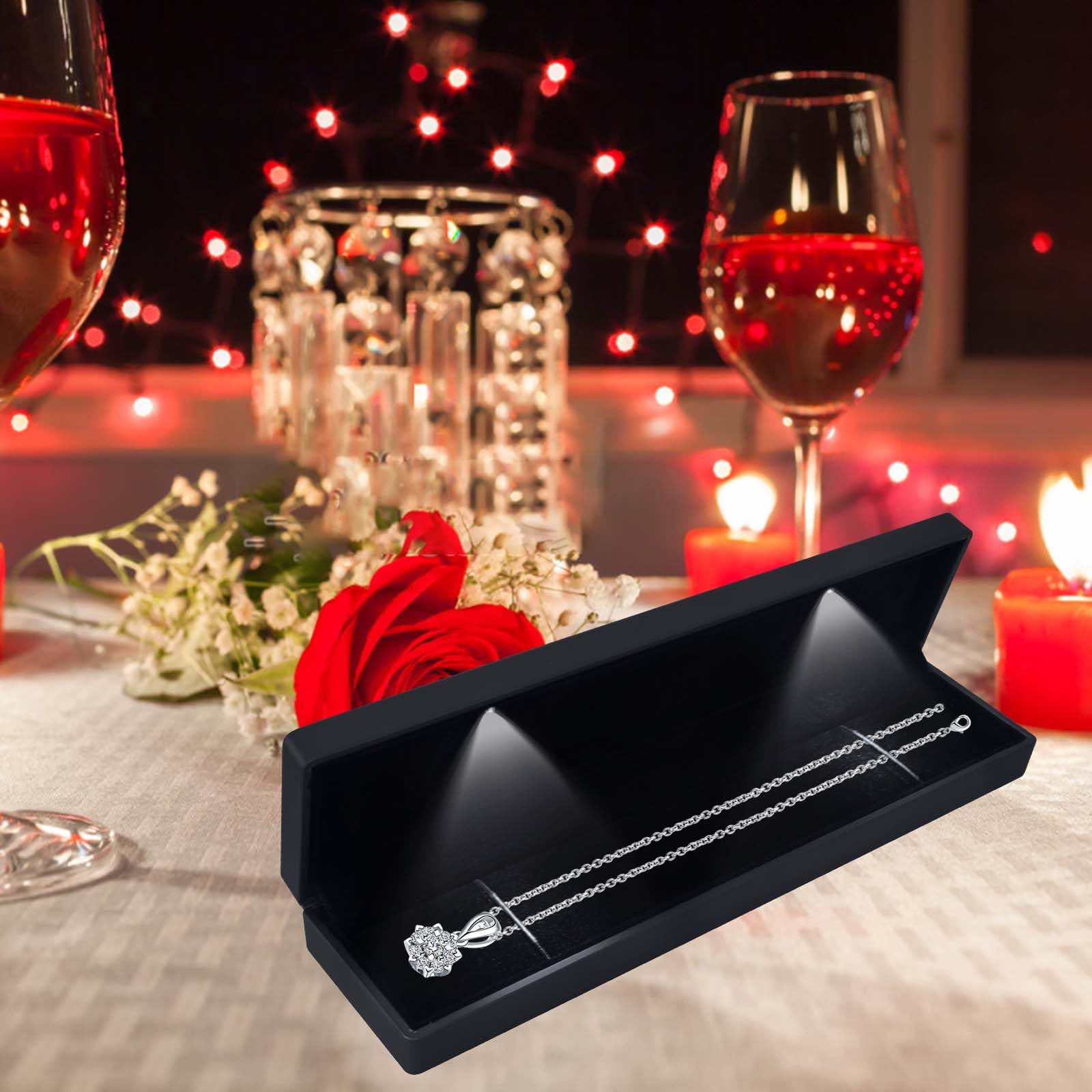 Caja de Regalo de Joyería con Luz LED, Estuche para Colgante/Pulsera/Collar con Luz LED, Joyero de Terciopelo, Estuche de Exhibición de Joyería, para Propuesta Compromiso Boda, 23*5.5*3.5cm, Negro