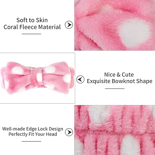 Miniatura 3 de 6 diademas de spa, banda para el pelo con lazo, diadema de maquillaje de vellón coral suave, banda para el cabello para lavar la cara, diademas de
