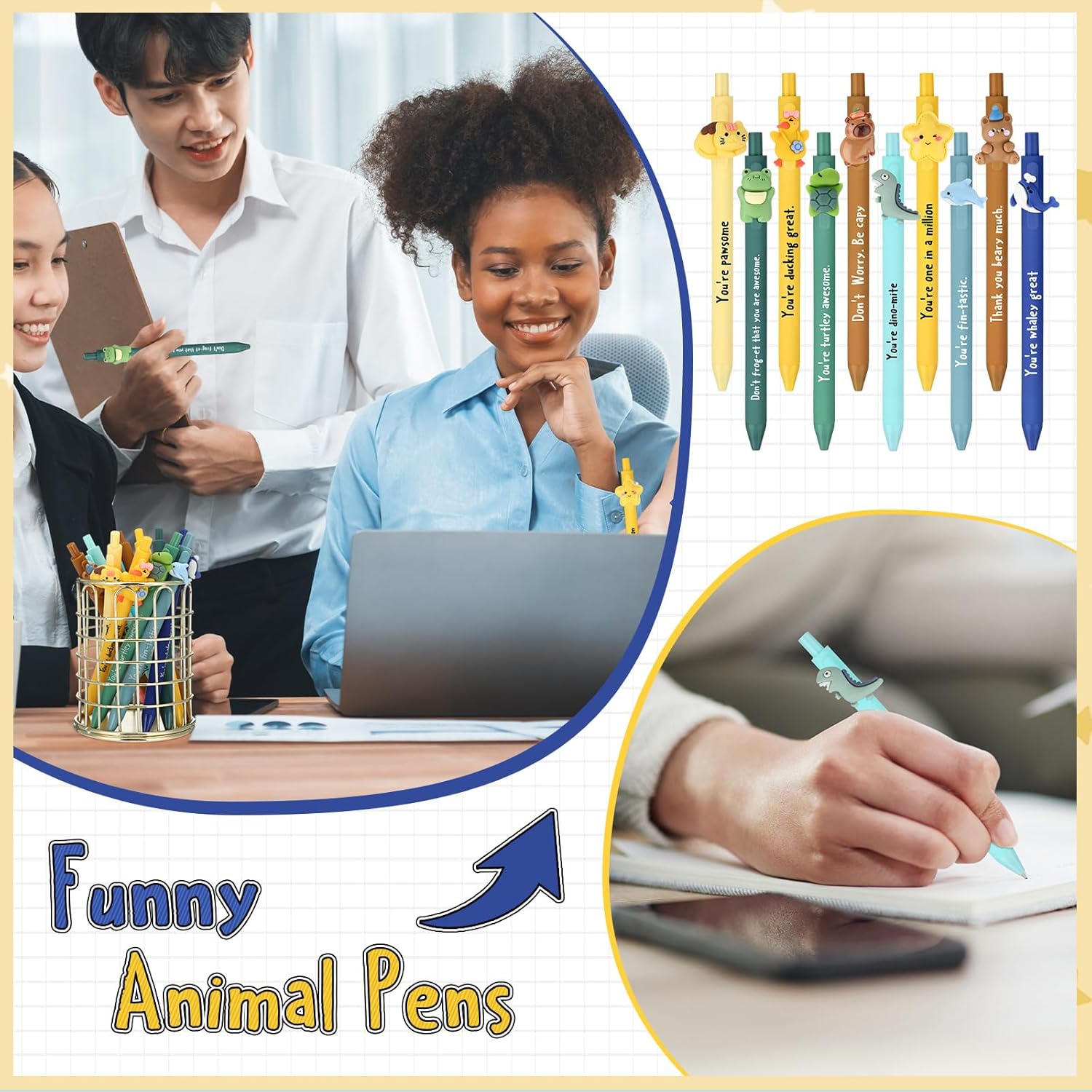 TecUnite 40 Pcs Christmas Inspirational Gifts Funny Animal Pens Bulk Motivational Animal Ballpoint Pens Positive Gift Appreciation Gifts for Teacher Students Employees Staff Nurse Coworkers Team - Image 7