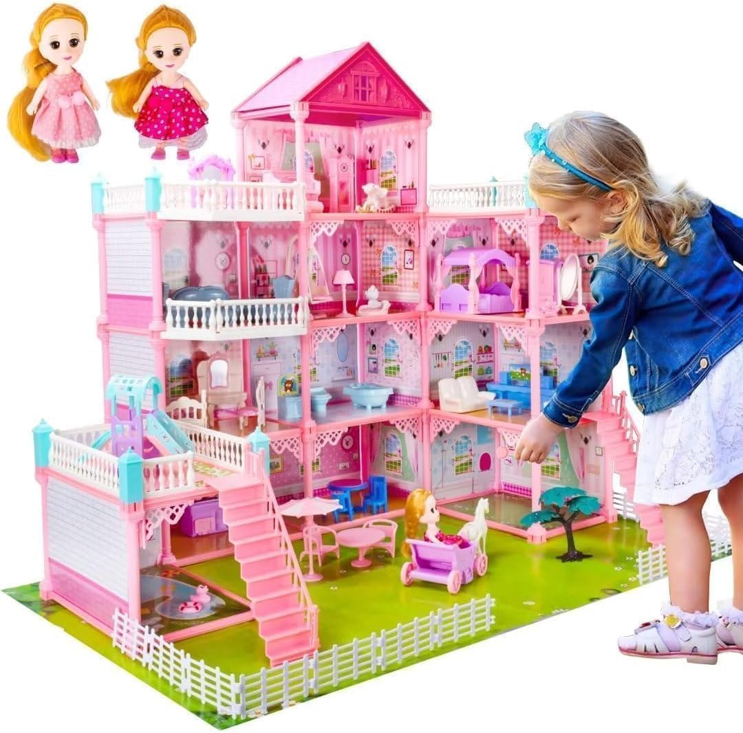 Doll House, Dream House for Girls Pretend Toys - 4 Story 11 Rooms Dollhouse 7-8 Furniture and Accessories, Toddler Playhouse DIY Building Kids Gift for for 3 4 5 6 7 8 9 10+ Year Old Girls