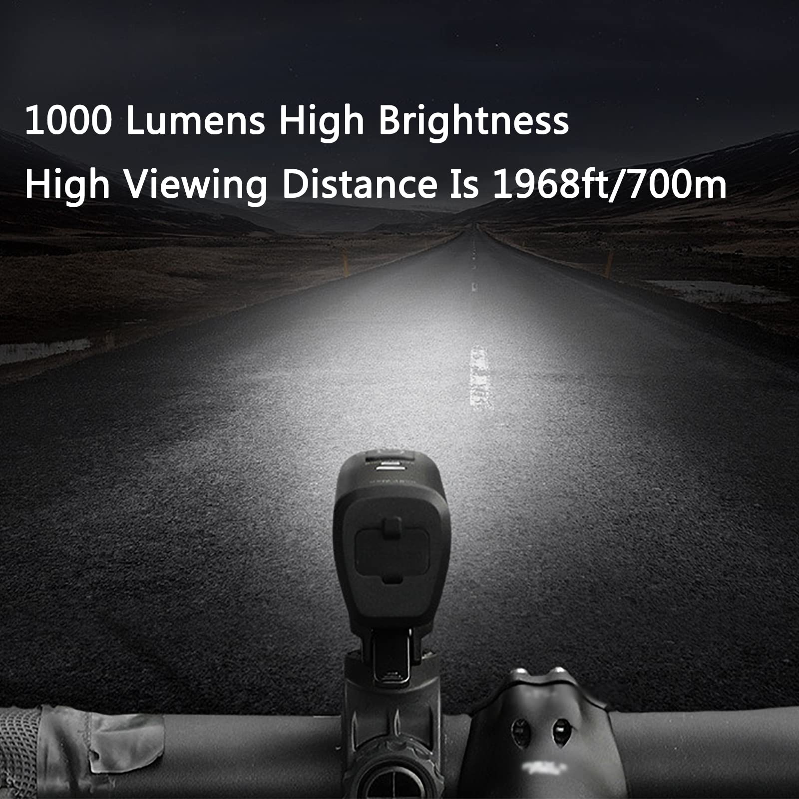 Reflektor Rowerowy Volcano Eye, Wodoodporna Nocna Lampa Do Jazdy 1000 Lumenów Z Regulowaną 5-poziomową Jasnością I Trybem Wykrywania Wibracji, Przeciw Zawrotom Głowy