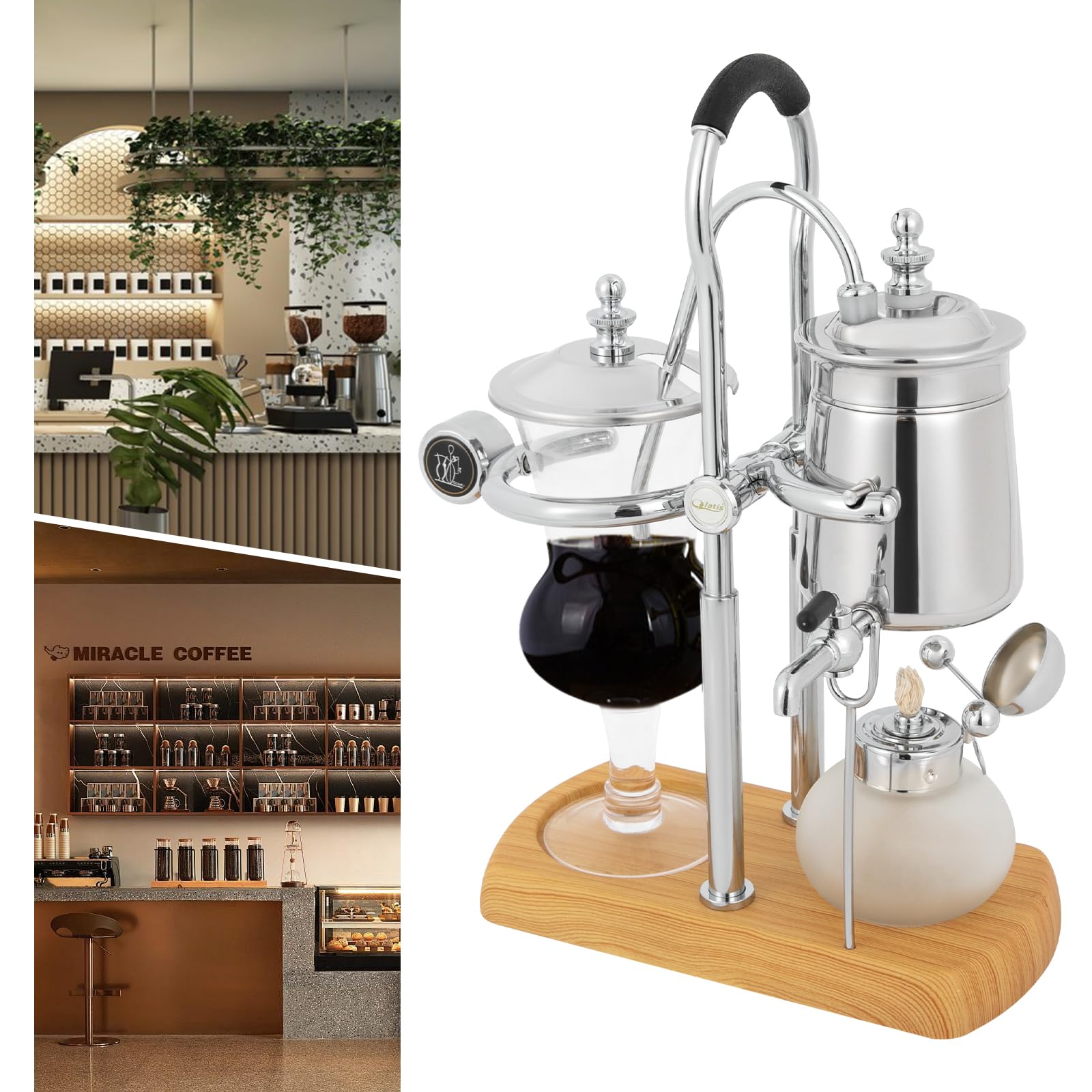 Siphon Kaffeemaschine,Kaffeemaschine Brüher Teekocher Kaffeekanne Extraktionswerkzeuge für Handgebrühten Kaffee(Silver)