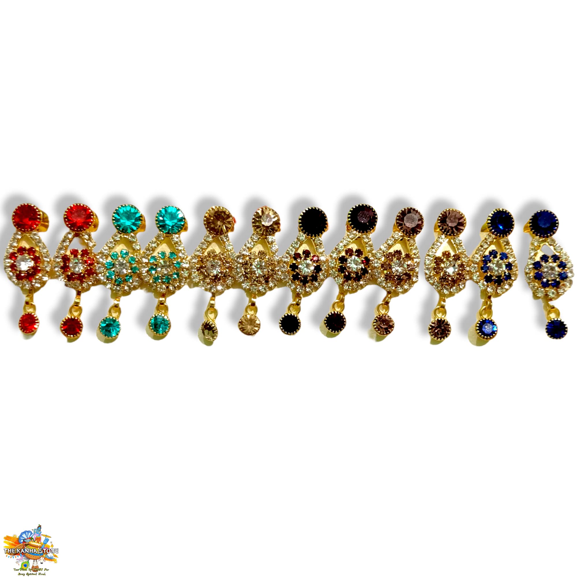 Brij SugandhaBrij Sugandha Golden Latkan Earring – Set of 6 for Laddu Gopal Big Size 6 no. & avobe & Radha Krishna Idol | [ Multicolor ] by The Kanha Store