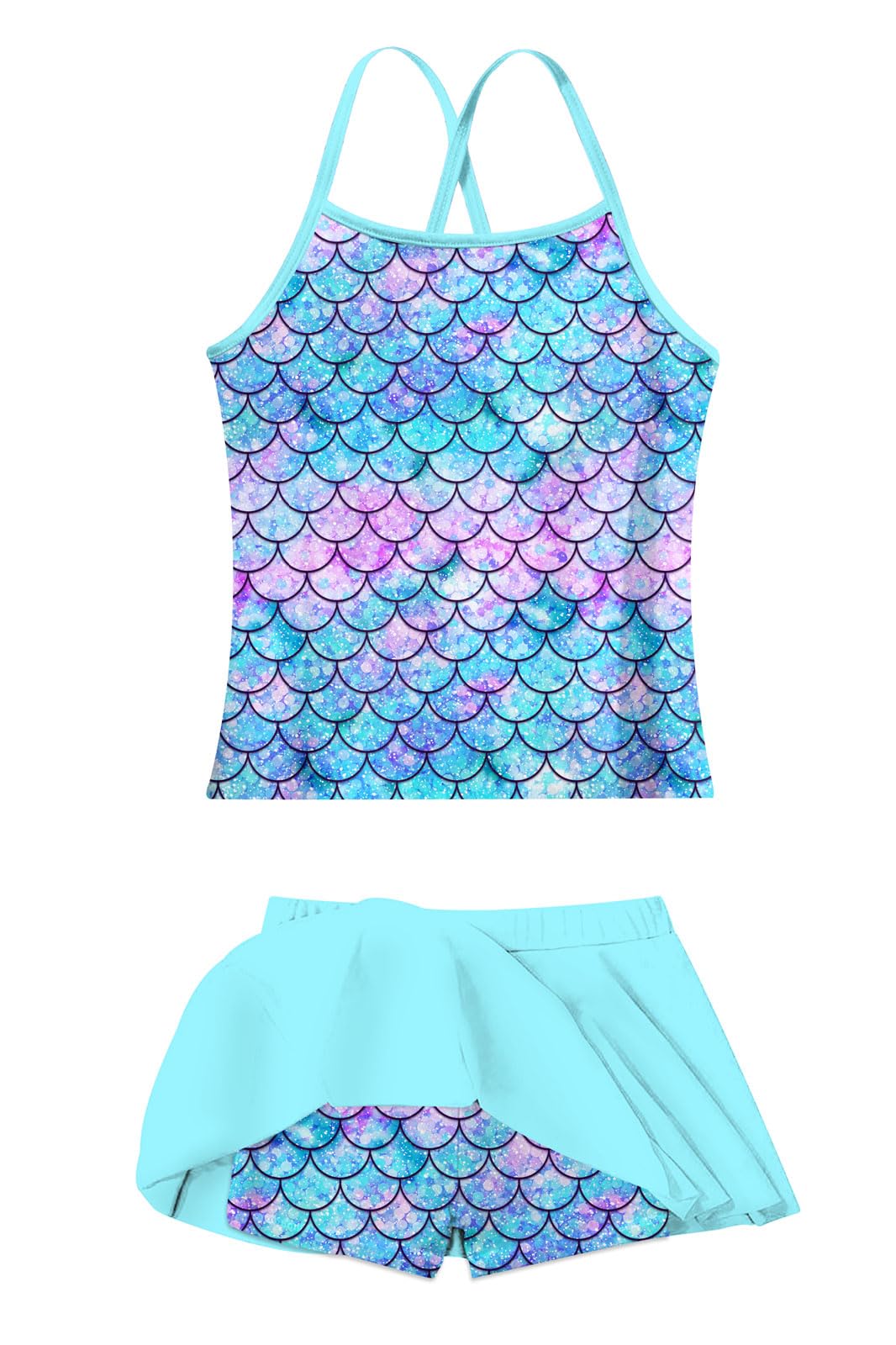 Girls Tankini Swimsuit Two Piece Bathing Suit with Adjustable Strap Hawaii Beach Swimwear 5-12 Years