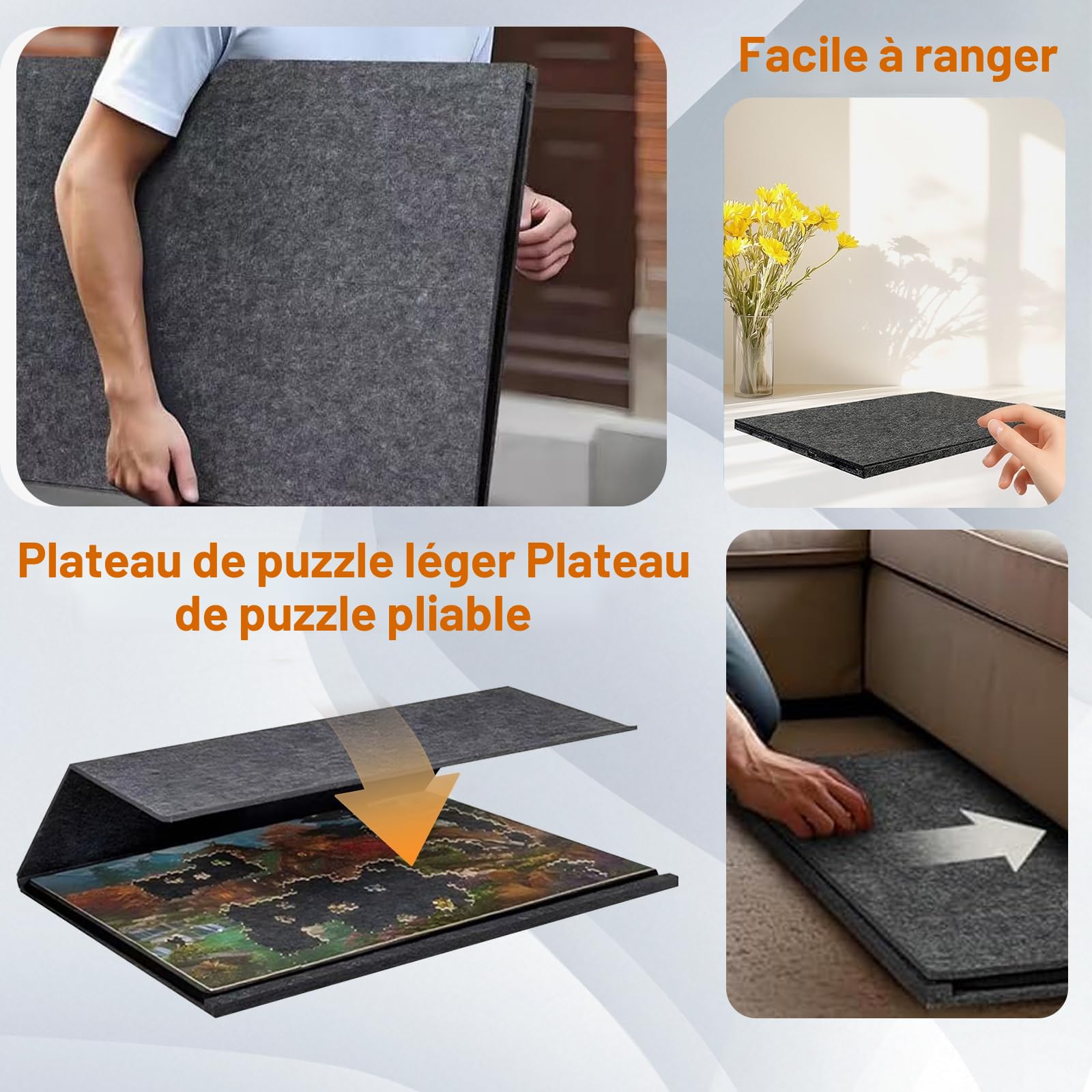 Plateau de Puzzle Pliable 1000 Pièces avec 6 Bols de Tri Colorés, Couverture 2-en-1 et Support de Puzzle
