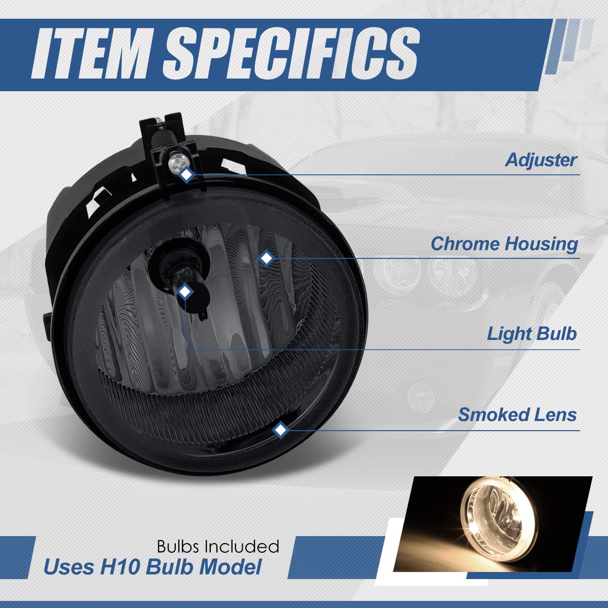 Auto Dynasty Driving Fog Lights Lamps with Switch Compatible with Dodge Charger Challenger Patriot Sebring, Driver and Passenger Side, Smoke Lens