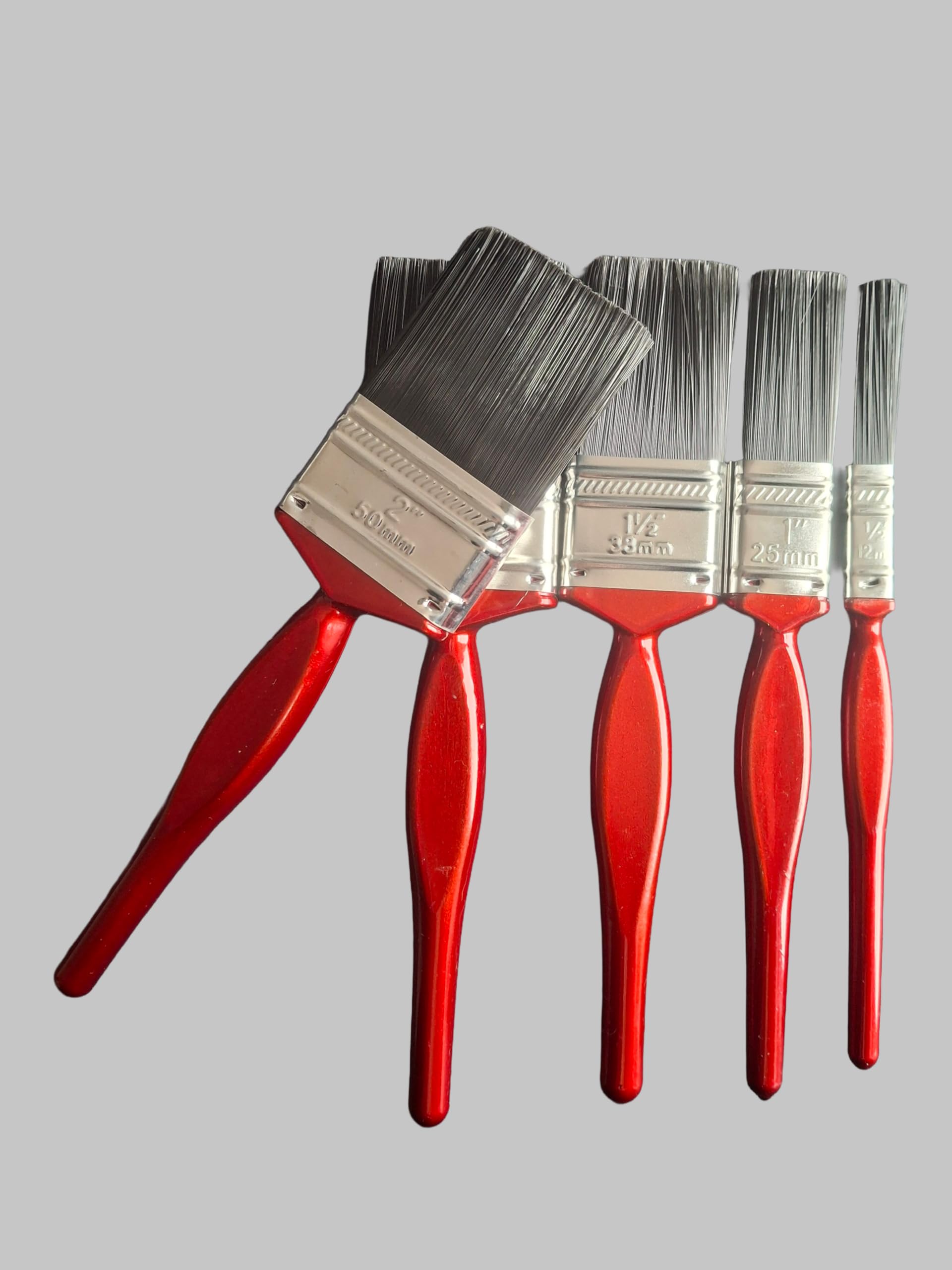 Red Wood with Synthetic Bristles Paint Brushes, Pack of 5 - Assorted Sizes, Ideal for Home Painting & Decorating Tasks