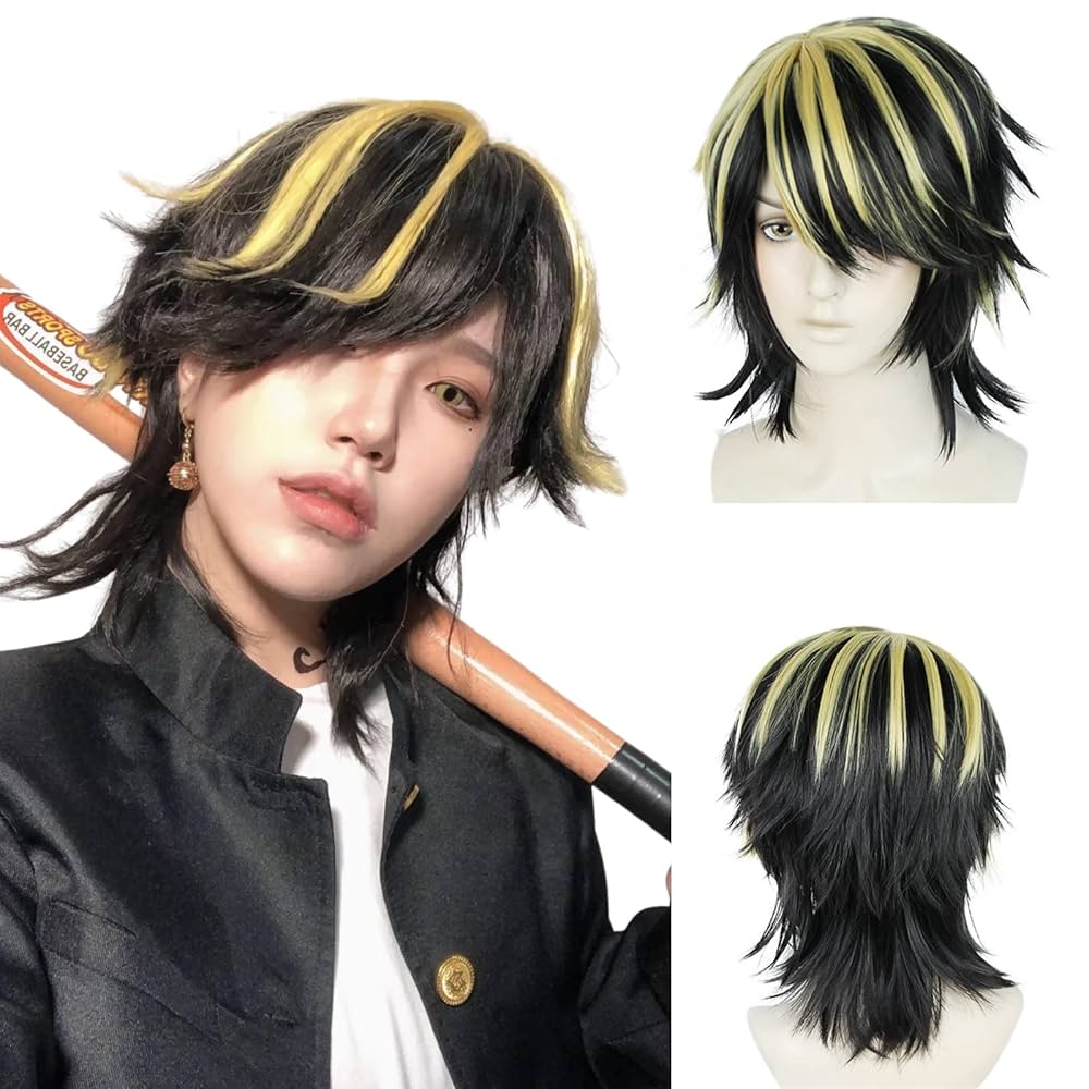 Amazon.com: ANOGOL Hair Cap+Hanemiya Kazutora Wig Black Mix
