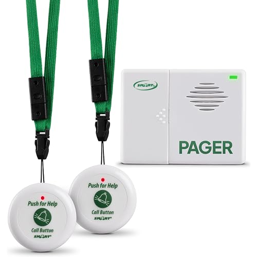 Smart Caregiver Pager System with 2 Call Buttons for Elderly Assistance, Fall Prevention, and Nurse Calling | Wearable Wireless Pager for Patient Help at Home | USA-Based Company and Customer Support