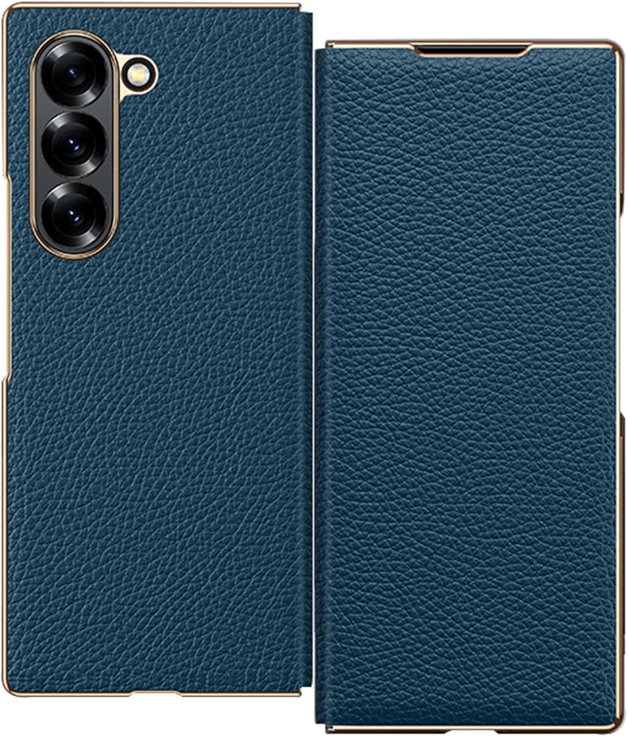 Genuine Leather Case for Samsung Galaxy Z Fold 6, Business Lychee Print Flip Luxury Plating Cover Magnetic Closure Anti-Fingerprint Case Purple