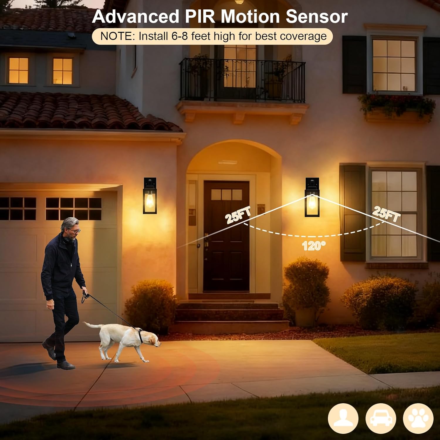 LTBLIGHT 2-Pack Motion Sensor Outdoor Lights, 3 Modes Dusk to Dawn Outdoor Lighting, Vintage Black-Gold Waterproof Porch Light for House, Yard, Garage, Garden