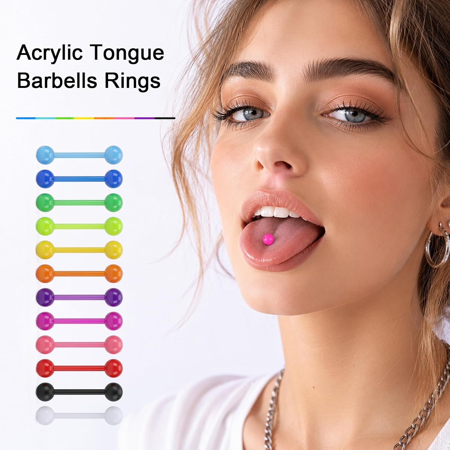 12Pcs Plastic Tongue Rings 14G Acrylic Nipple Rings Flexible Tongue Jewelry