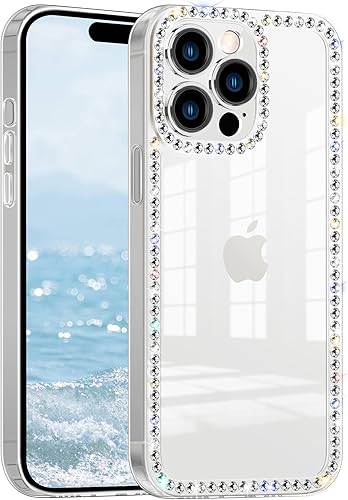 Miniatura 1 de Funda compatible con iPhone 15 Pro Max transparente con diamantes de imitación para niñas y mujeres, funda femenina con purpurina brillante, diseño