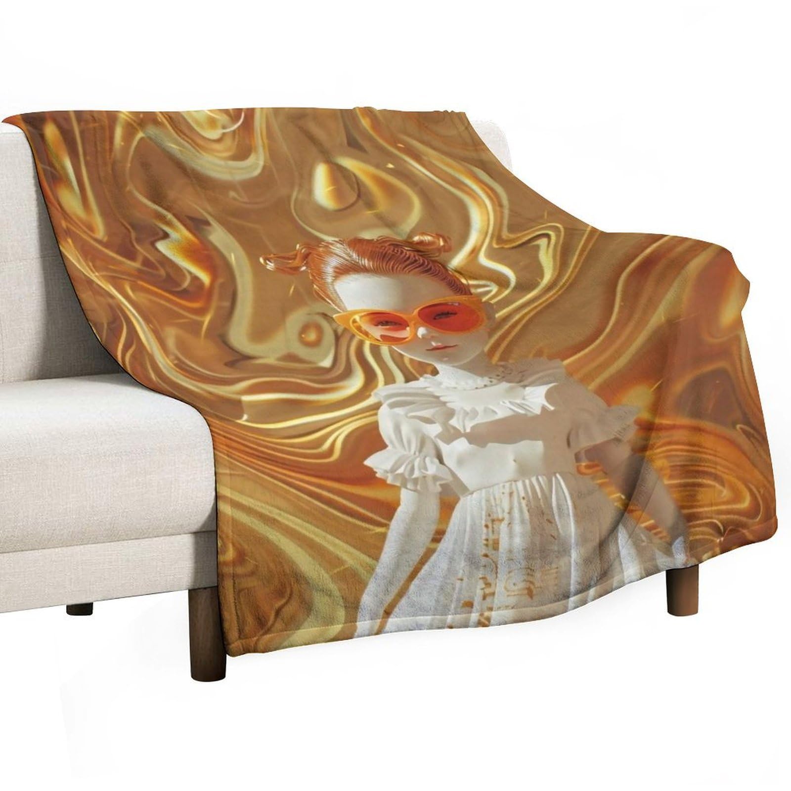 YHGSREUOH Gold Wave Doll 03 Flannel Blankets Fleece Soft Throw Lightweight Plush Gifts for Couch, Bed, Cozy Sofa Plush, Chair, Lovers 175x200cm(70x80in)