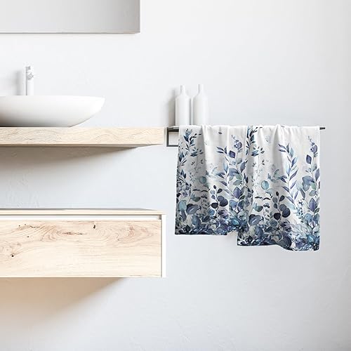 Miniatura 6 de Juego de 2 toallas de mano de hojas de eucalipto azules, toalla facial floral de hojas botánicas de 28 x 14 pulgadas, paños suaves de secado rápido