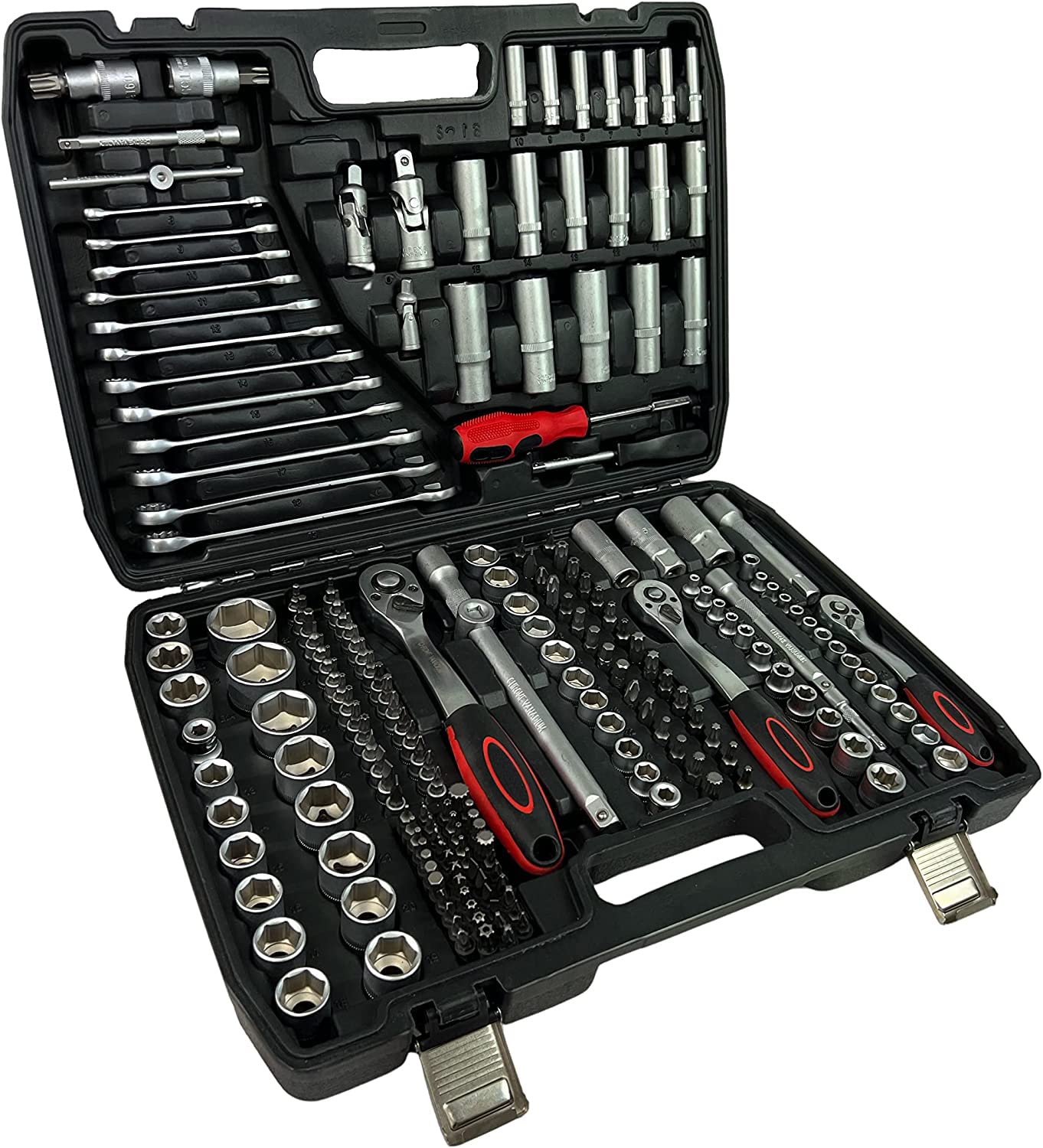 Maletín herramientas 215pz CALIDAD PROFESIONAL carraca 1/2",1/4" y 3/8" llaves, vaso, puntas variadas