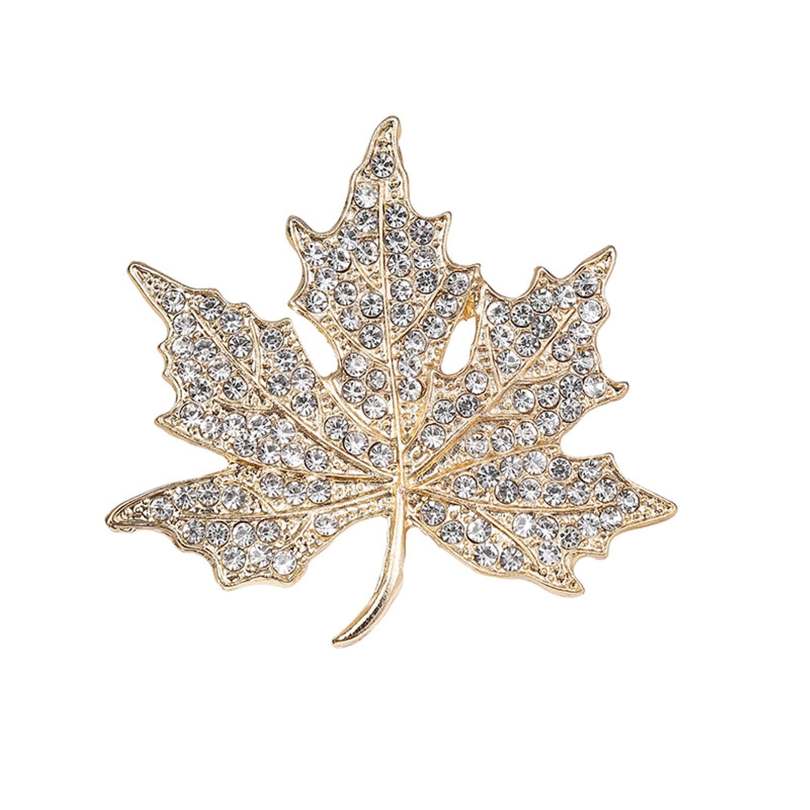 Broche refinado de hoja de arce dorado para mujer, accesorio de traje de abrigo de diamantes de imitación de gama alta